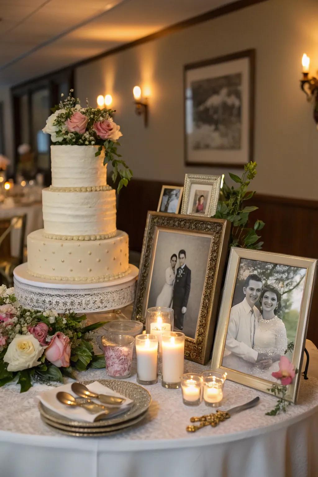 Personal impressions render the cake display heartfelt and unique.