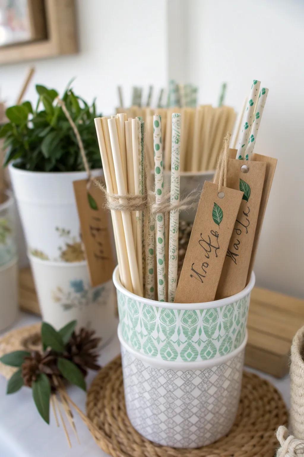 Environmentally conscious straws as a sustainable and thoughtful wedding memento