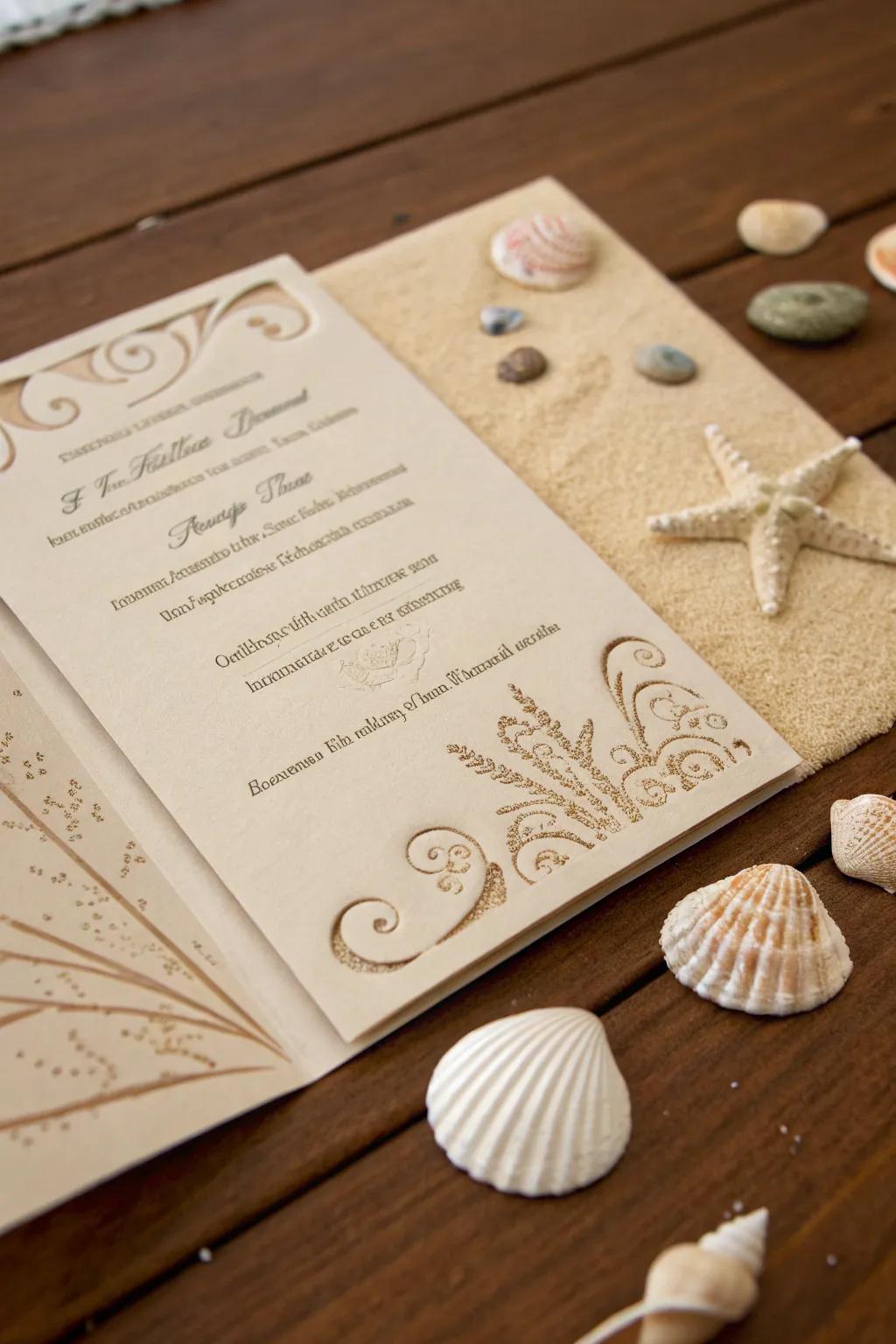 Destination wedding announcement inspired by a tropical beach setting.