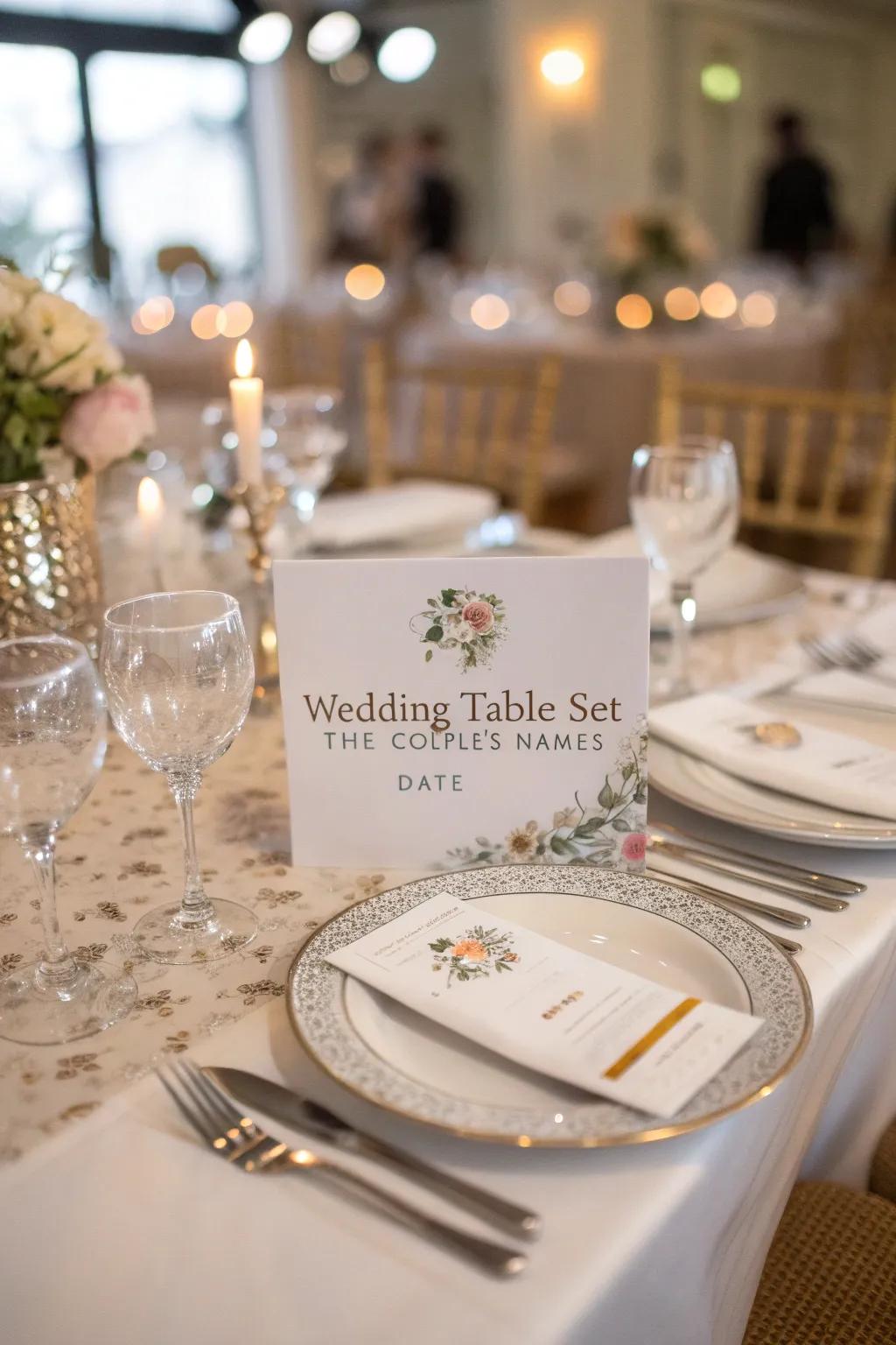 Personalized dining lists add a thoughtful touch and serve as decor.