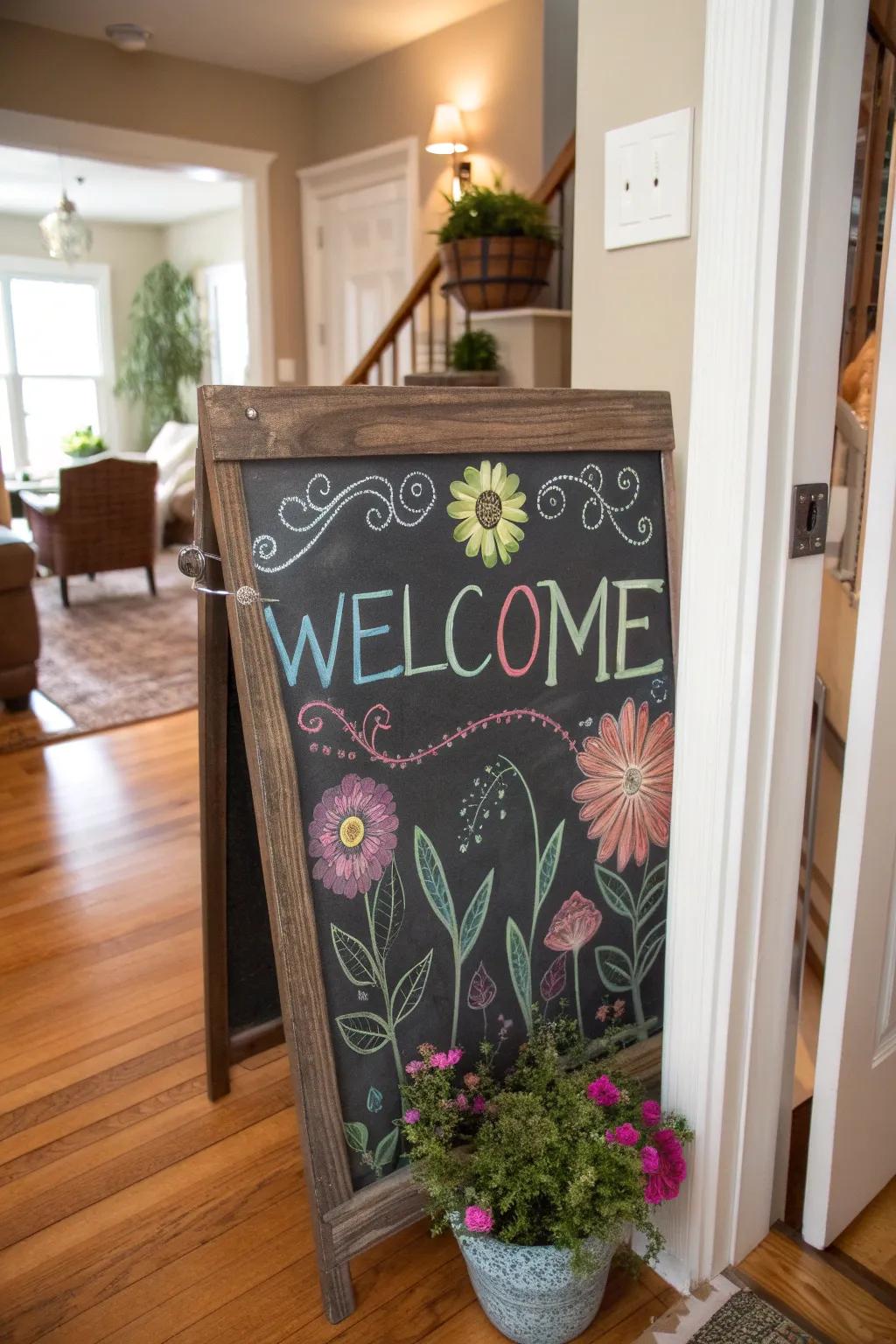 A chalkboard message that warmly welcomes home.