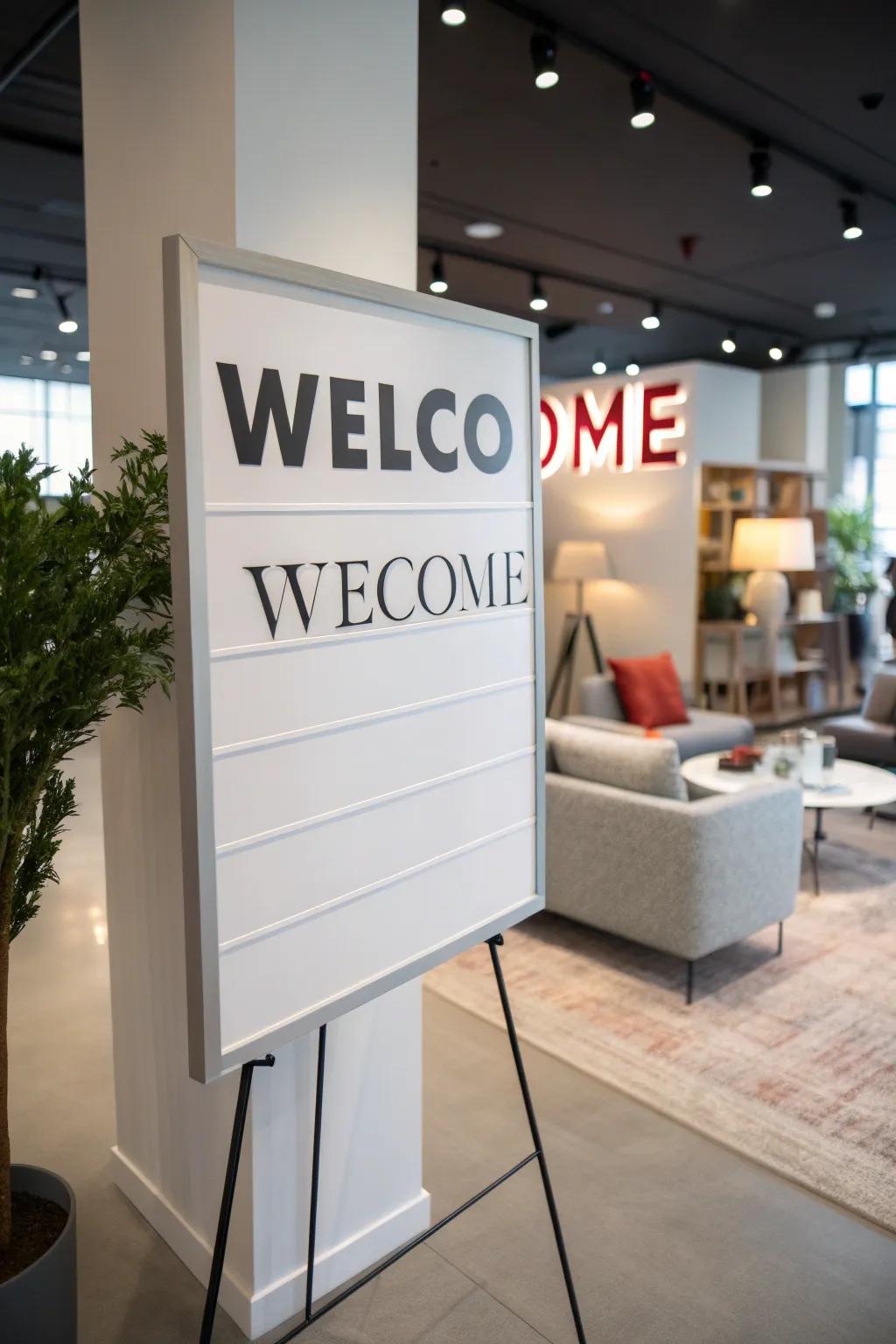 Bold typefaces on a display board for a strong welcome statement.