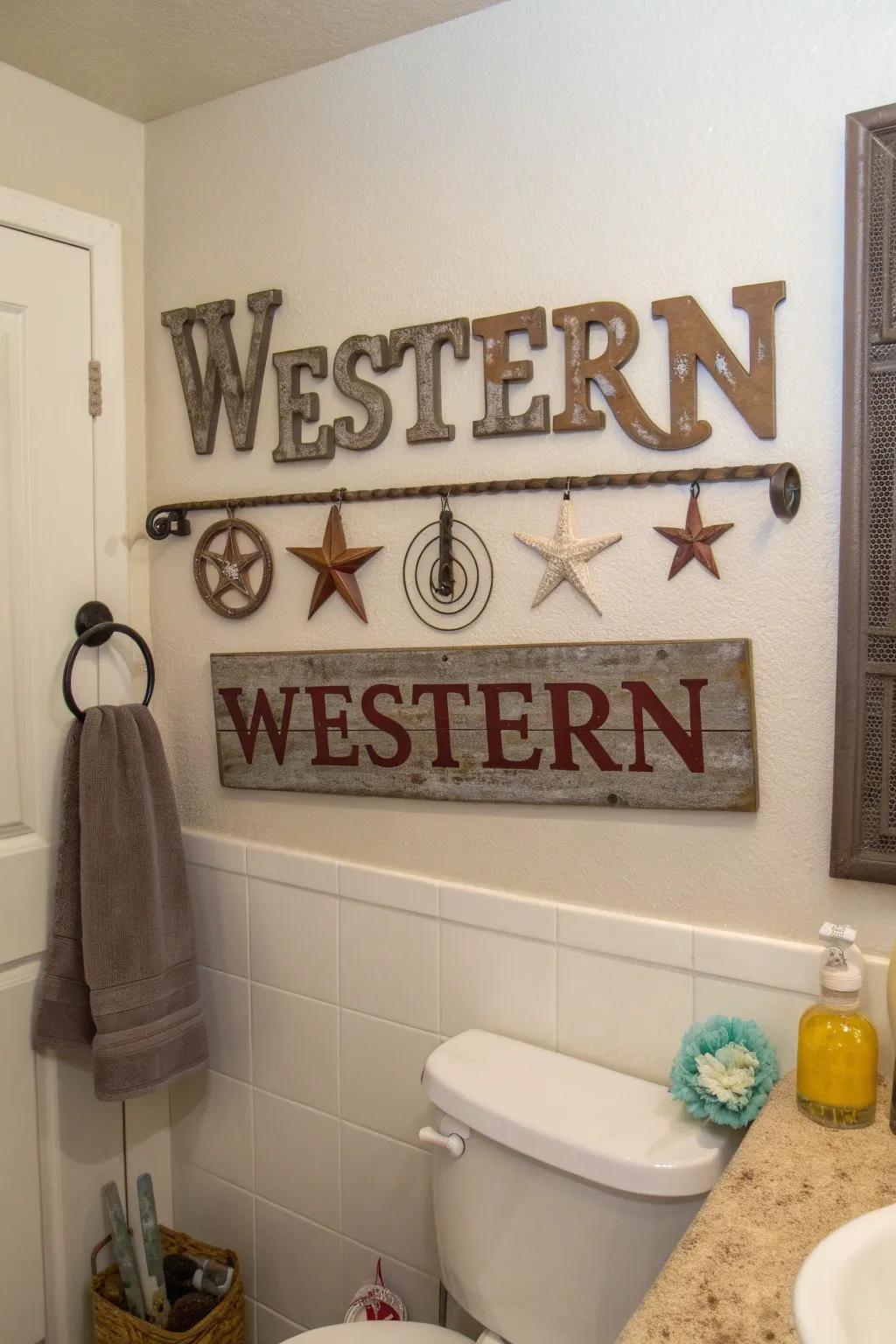 Western metal signage adds charm and character.