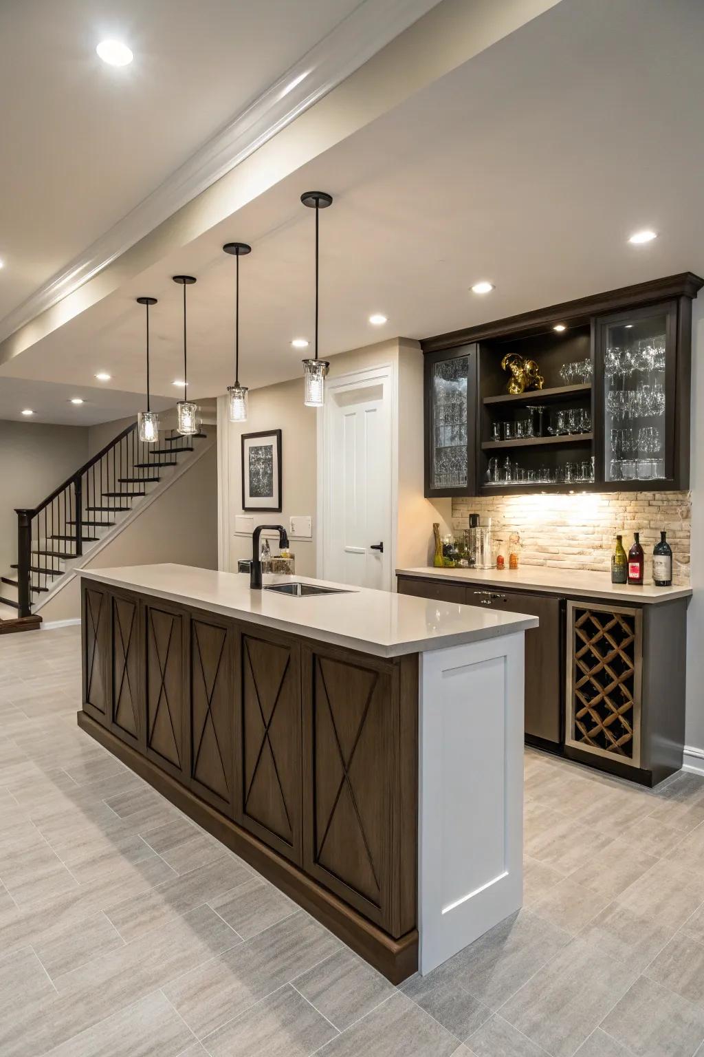 Minimalist design offers a tranquil and elegant wet bar experience.