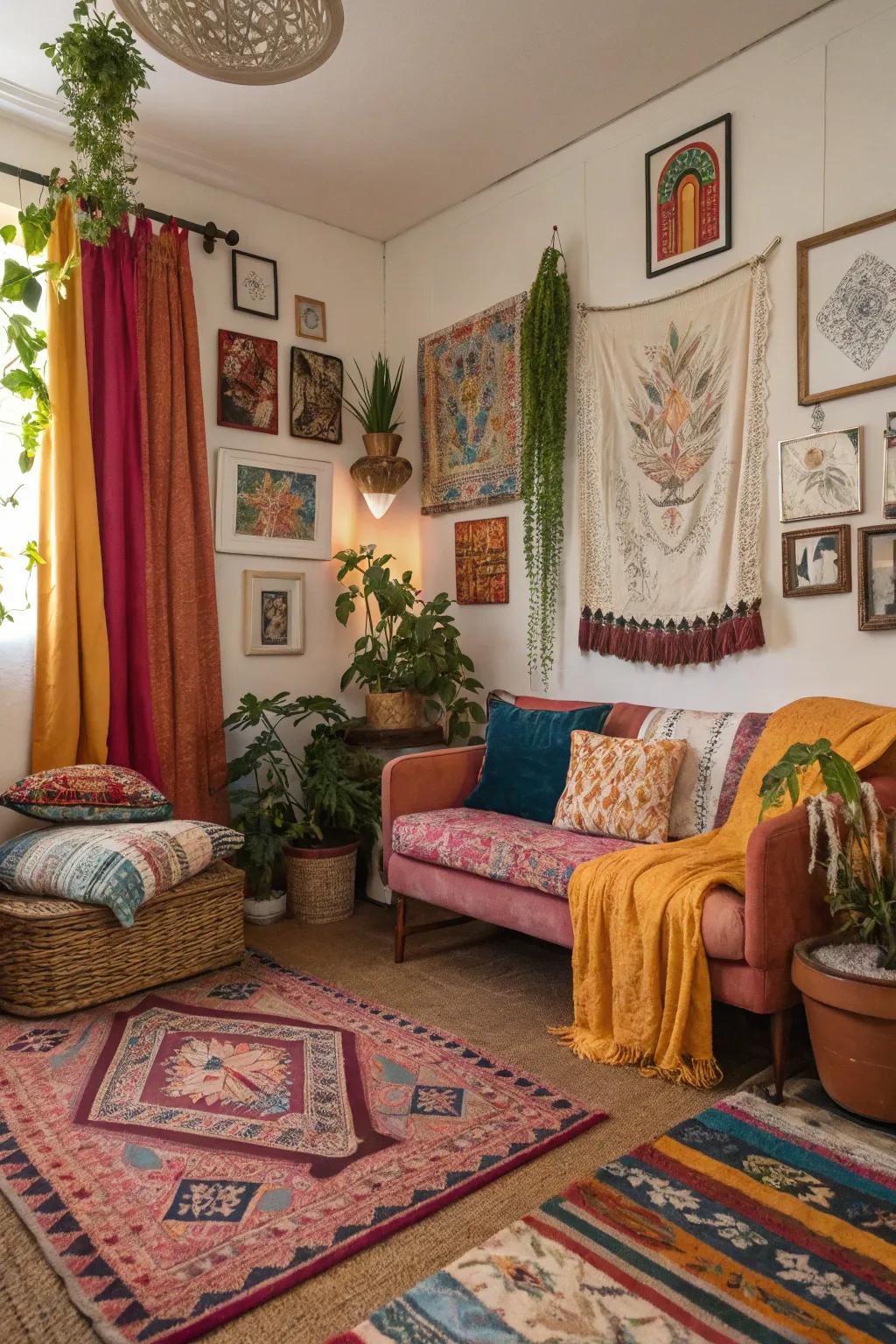 Artistic boho space with imaginative expression.