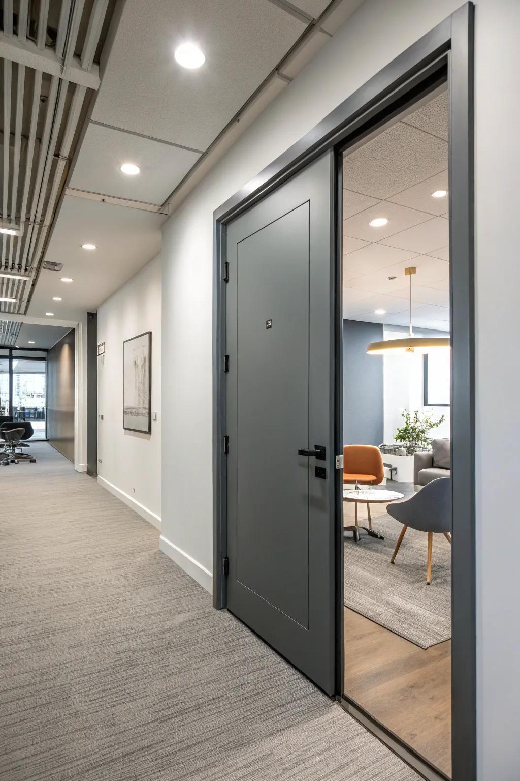 Iron gray doors add a sleek, modern edge.