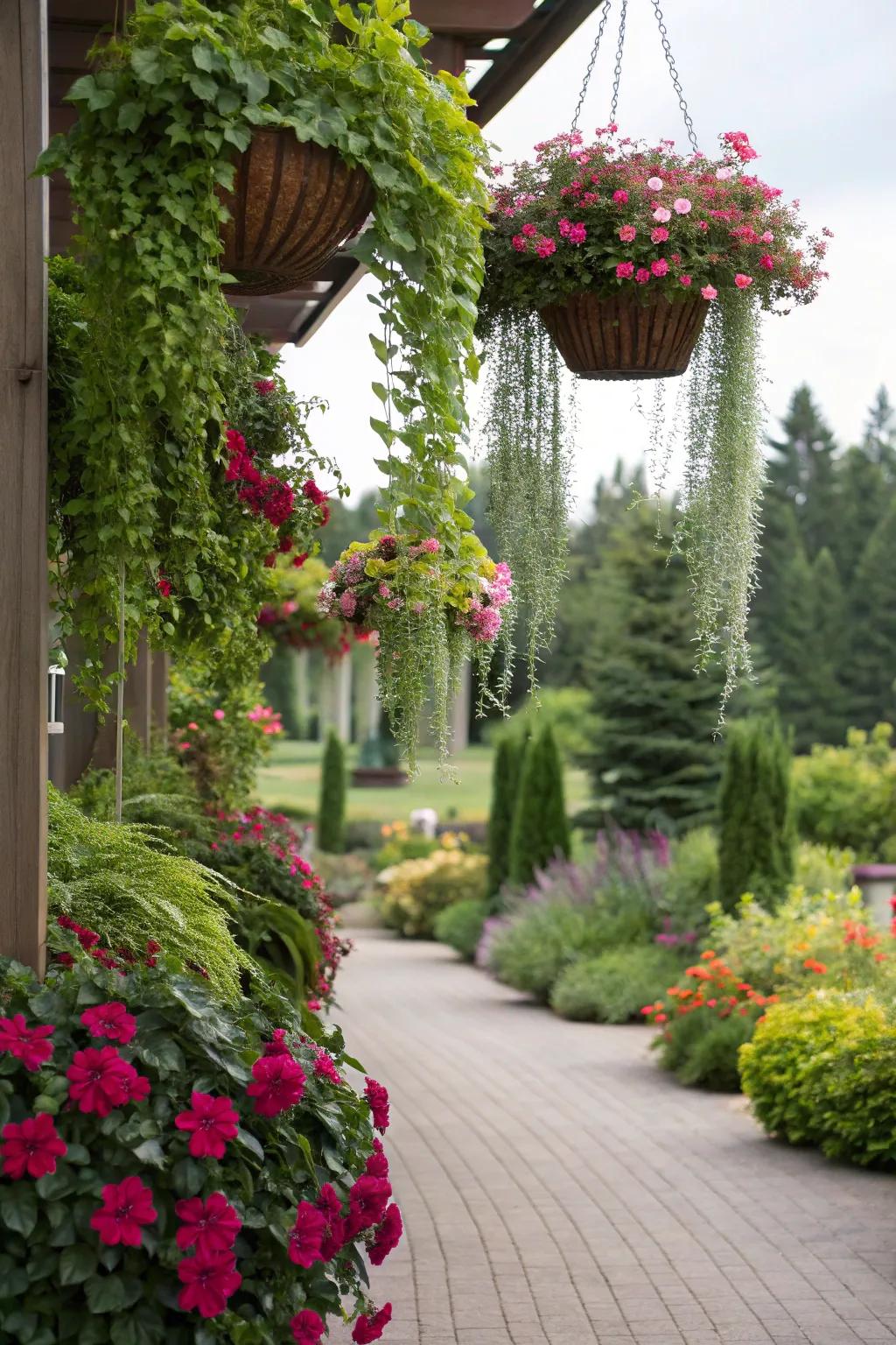 Hanging green spaces inject vertical appeal and exuberant greenery.