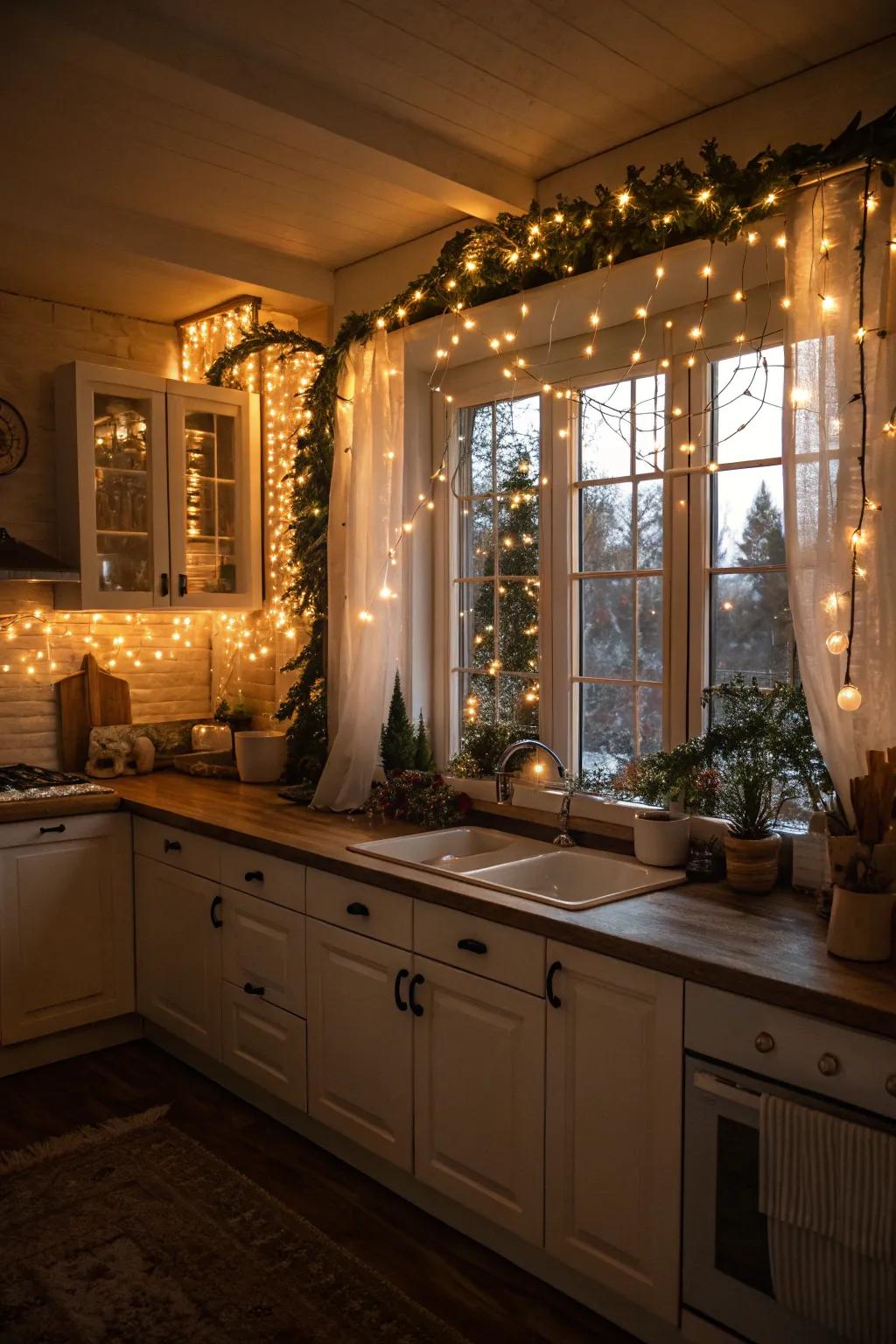 Fairy lights add a magical ambiance to your cooking space.