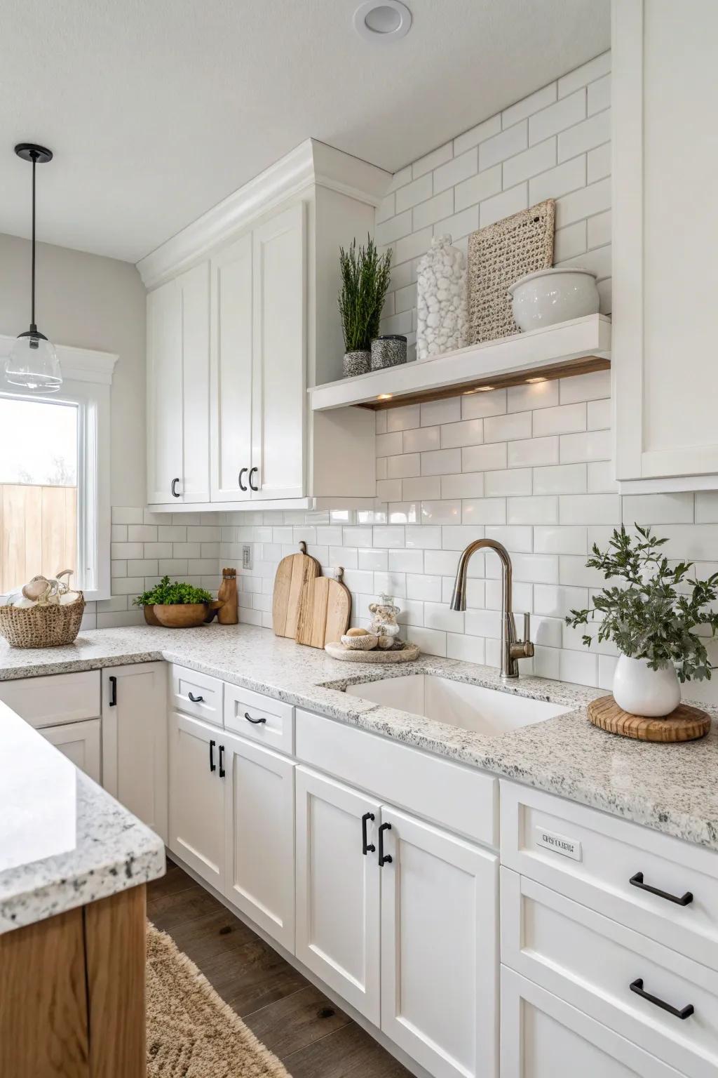 Basic decor allows the beauty of frost white granite to stand out.