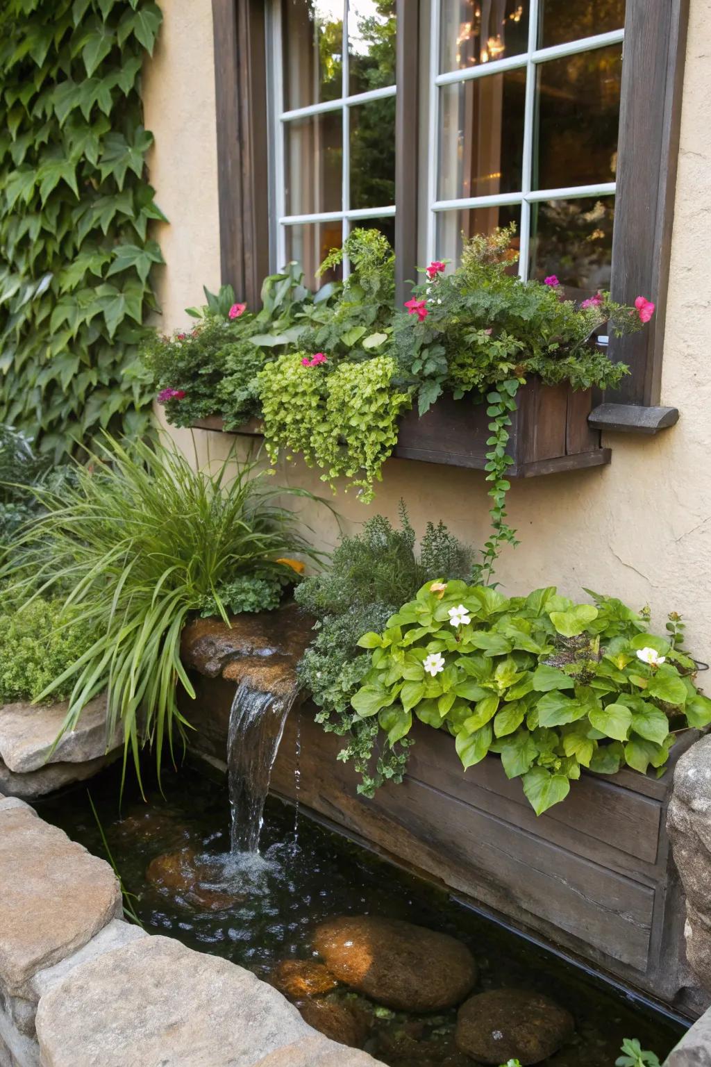 Aquatic appeal featuring a mini water feature in a window box
