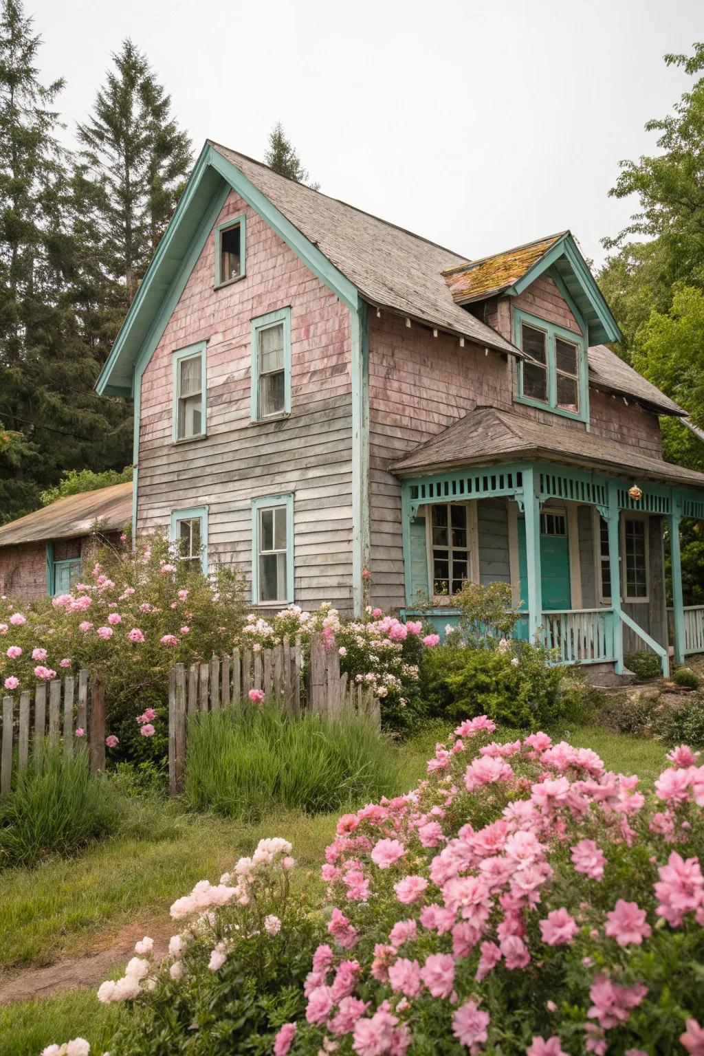 A wood house that revives vintage charm with its nostalgic color palette.