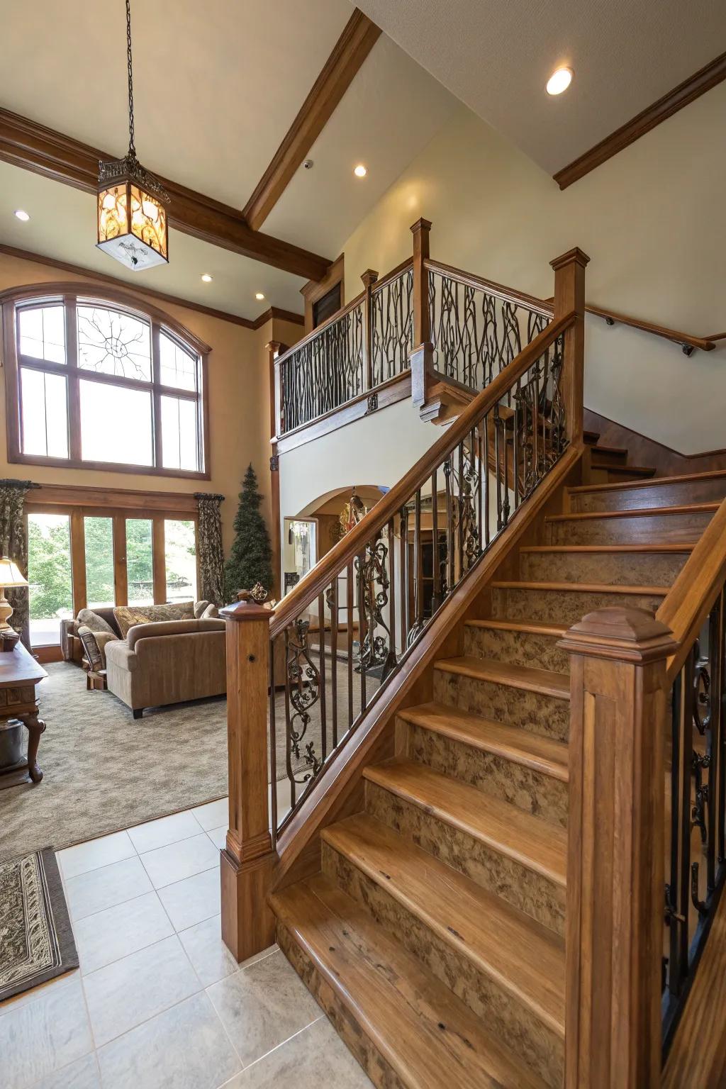 Harmonious flow: continuous wood railings.