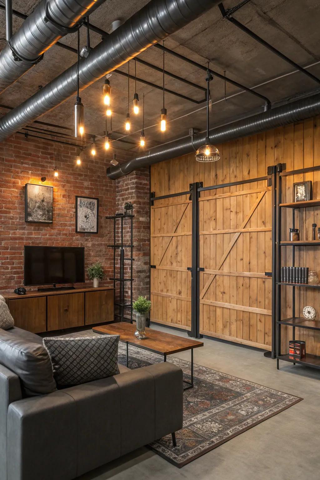 A space blending panels with industrial elements.