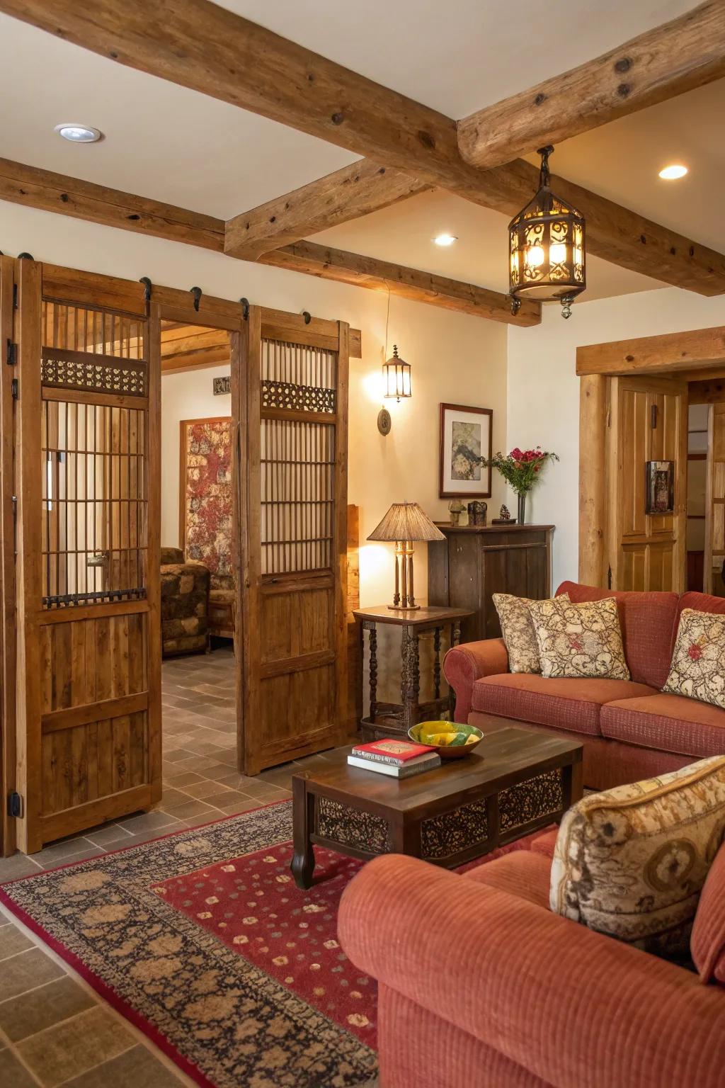 Country appeal is brought to life through this beautifully textured timber partition.