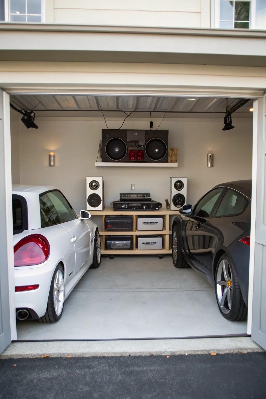 Elevate your garage experience with a built-in sound system.