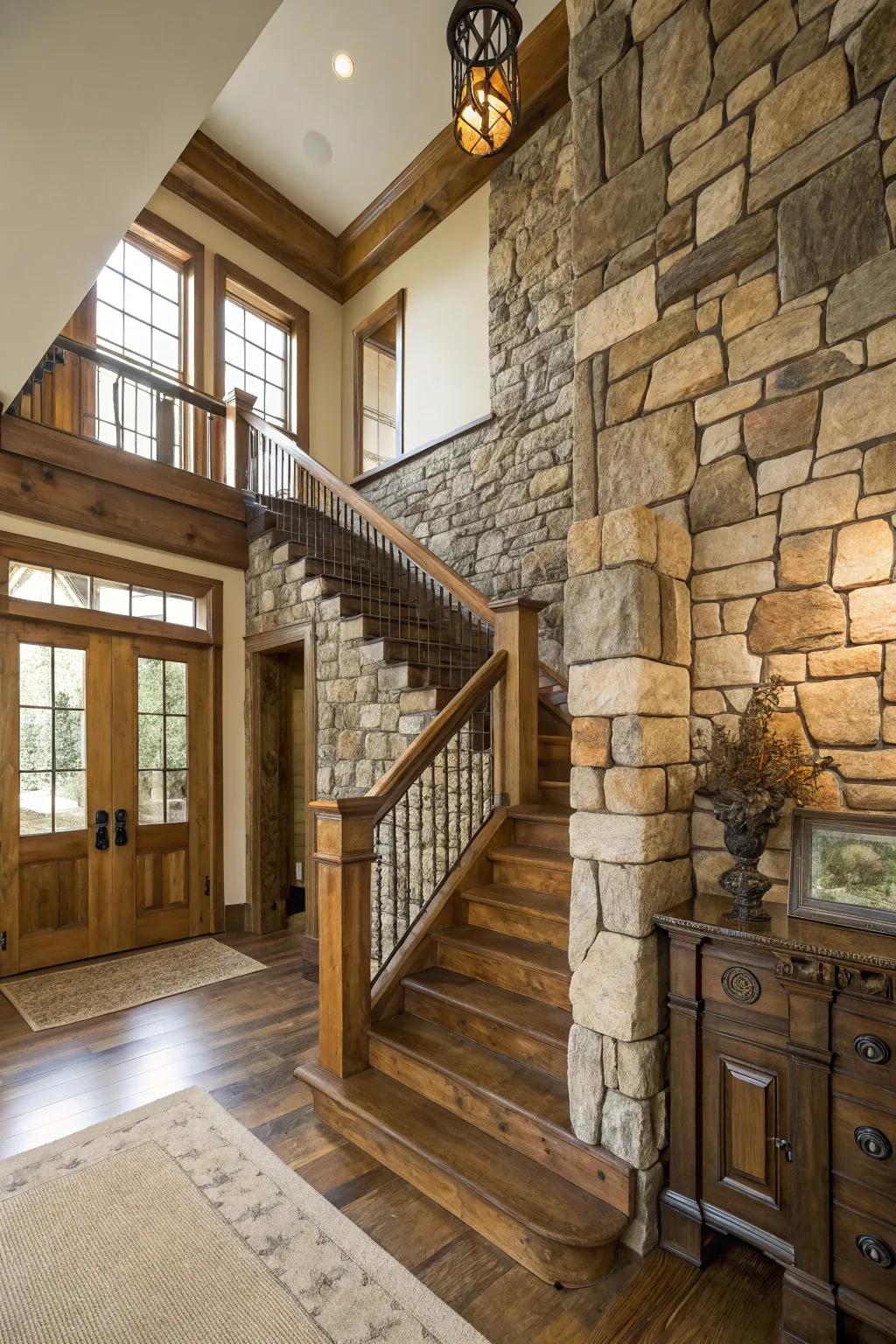 Incorporating textures adds depth and interest to the foyer.
