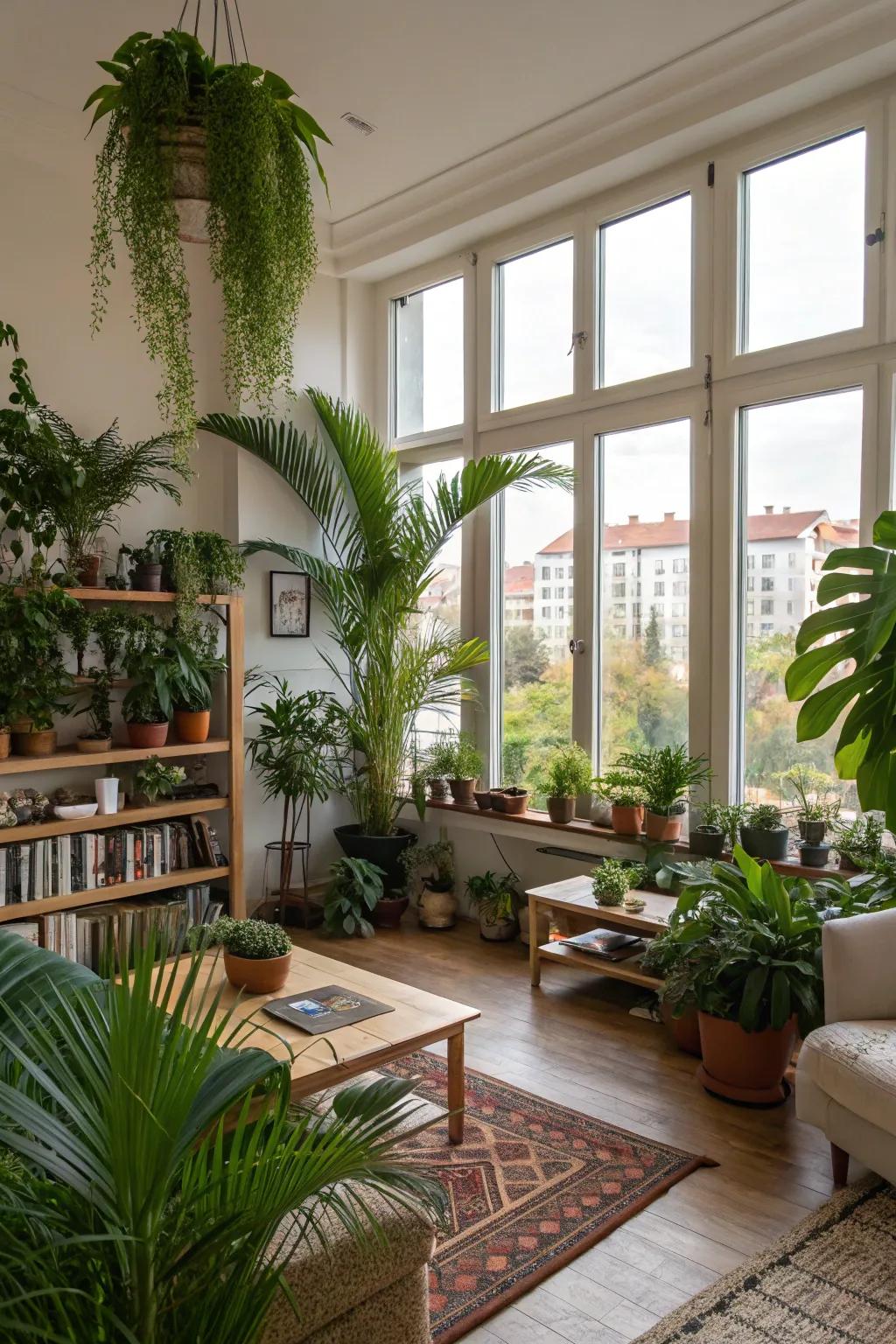 Indoor plants bring life and freshness to the living room.