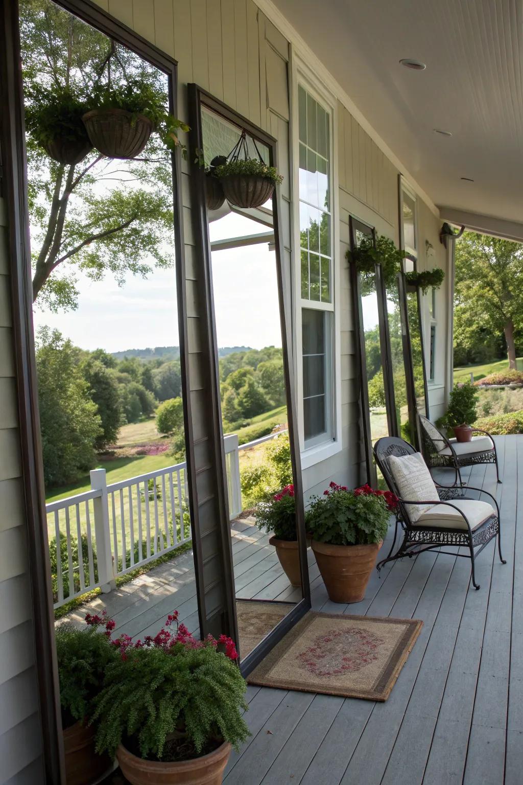 Mirrors enhancing area and light on the porch.