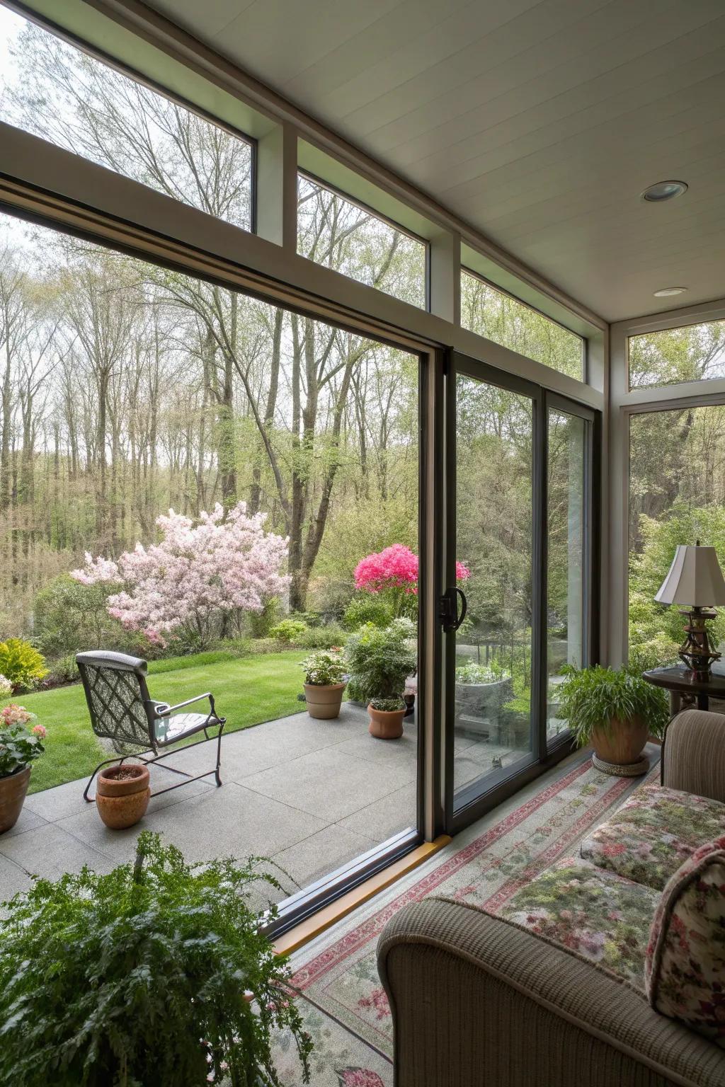 Sliding doors creating an open and airy environment.