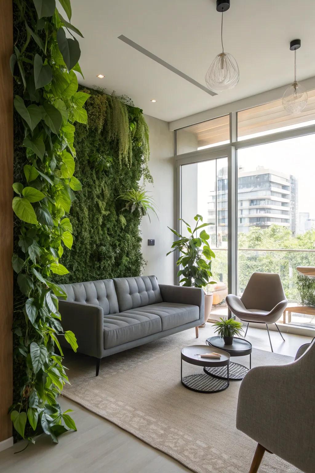 Vertical garden for a fresh, airy feeling.