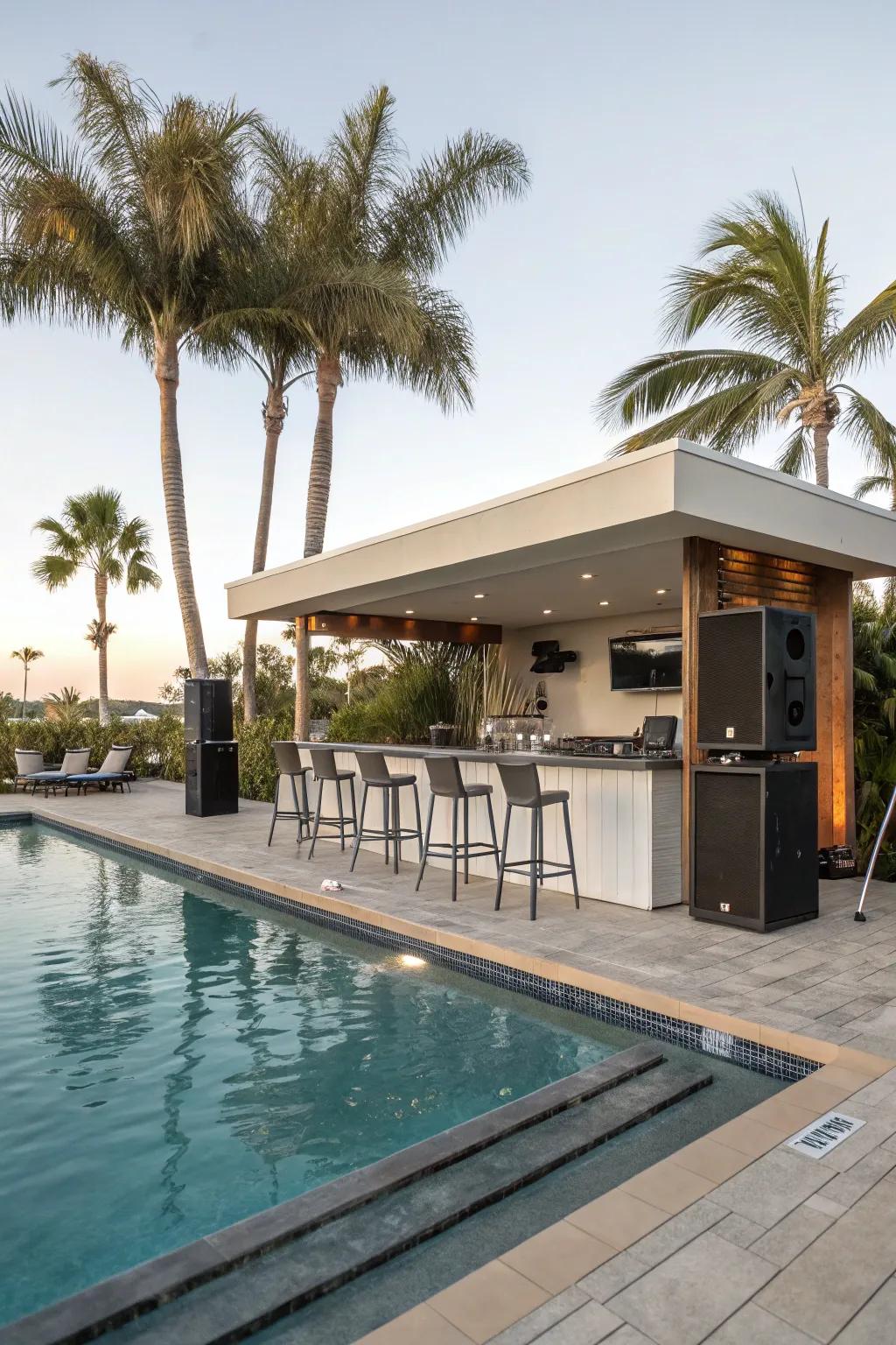 A sound system elevates the entertainment factor of your poolside bar.