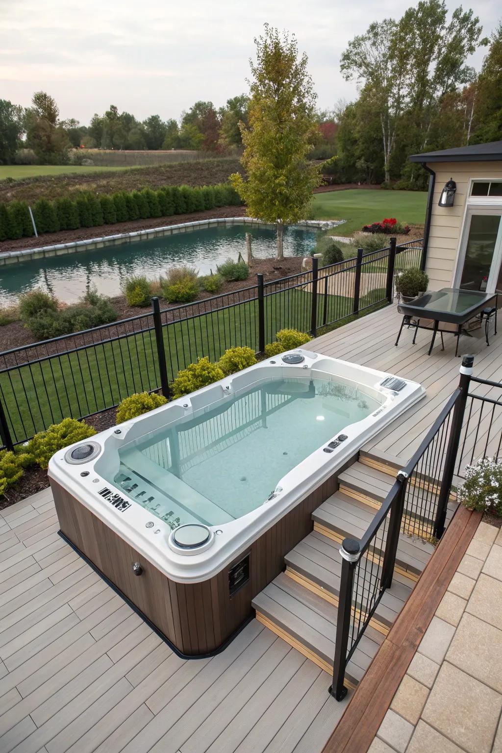 Creative patterns add a modern twist to your swim spa area.