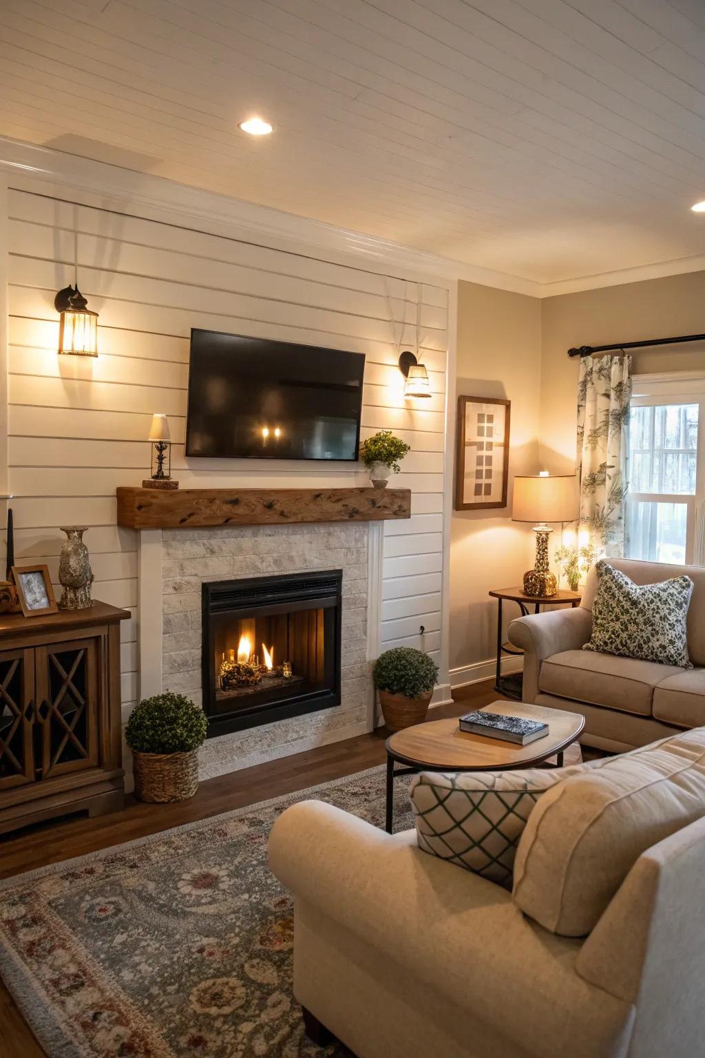 Plank walls introduce a charming farmhouse vibe.