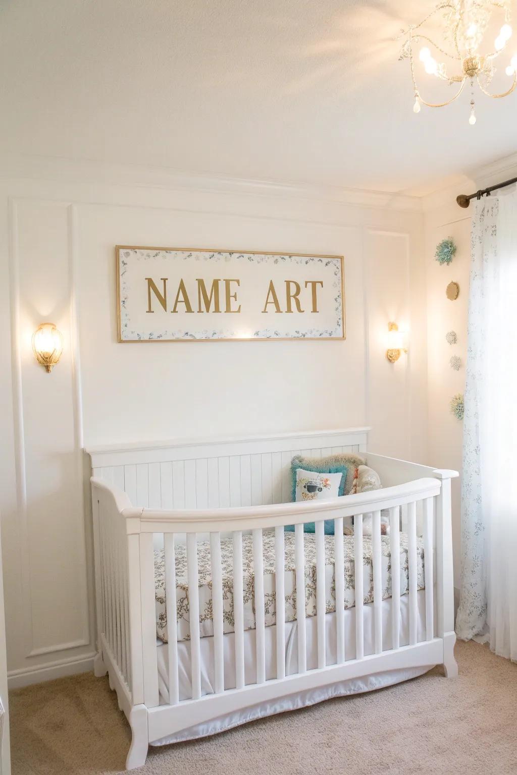 Personalized touches enhance the unique charm of a white nursery.