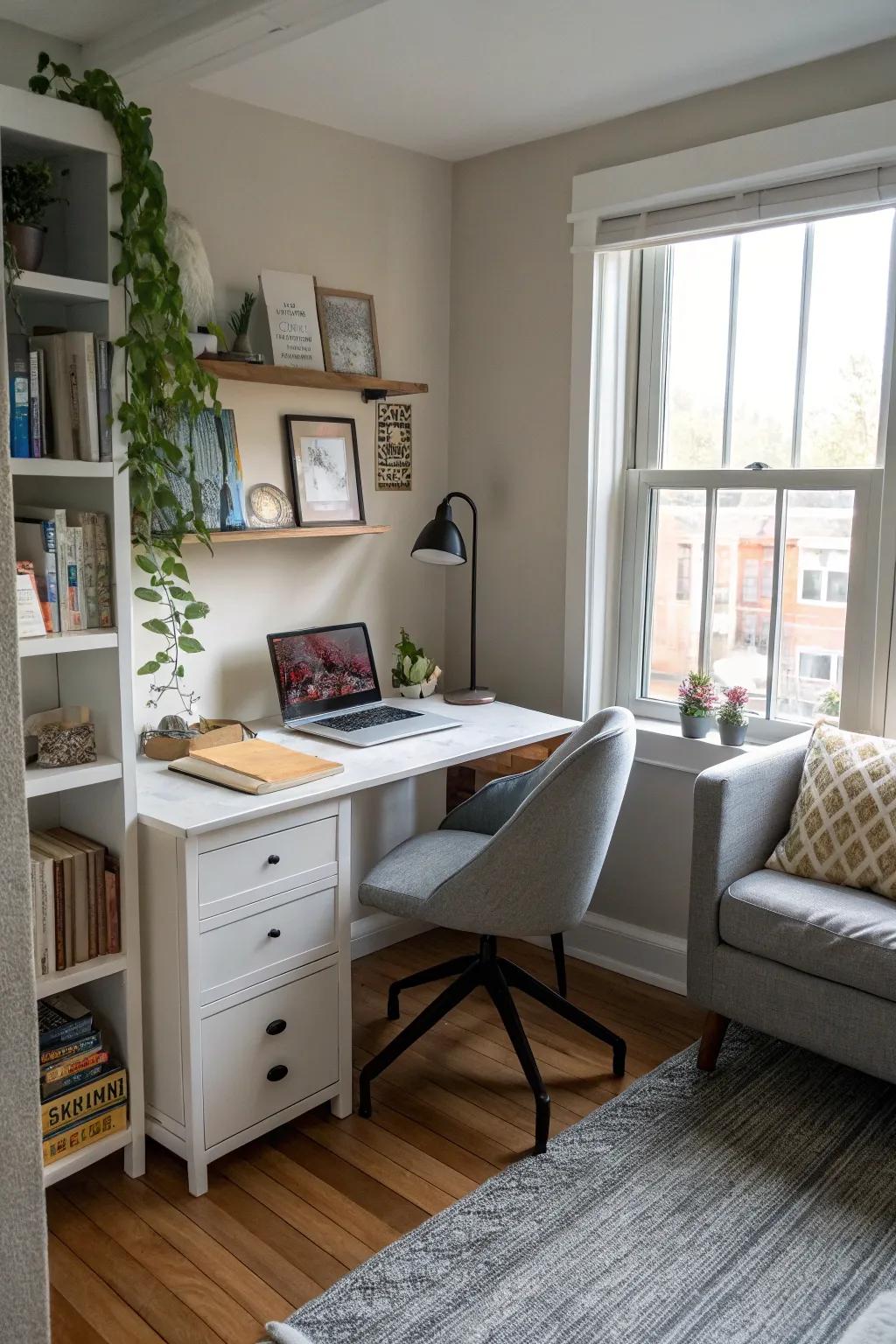 In small spaces, a home office space creates a useful workspace.