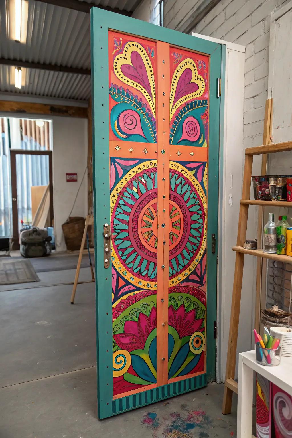 A free spirit-inspired door bringing eclectic charm and creativity.