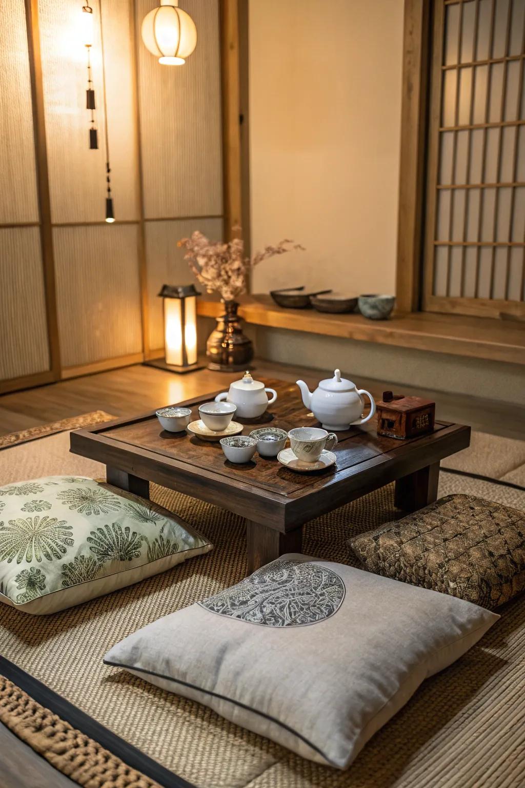 A tea ritual space offers serenity and a touch of tradition.