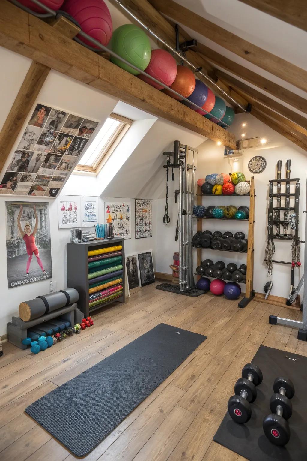 Stay active and healthy with an attic home gym.