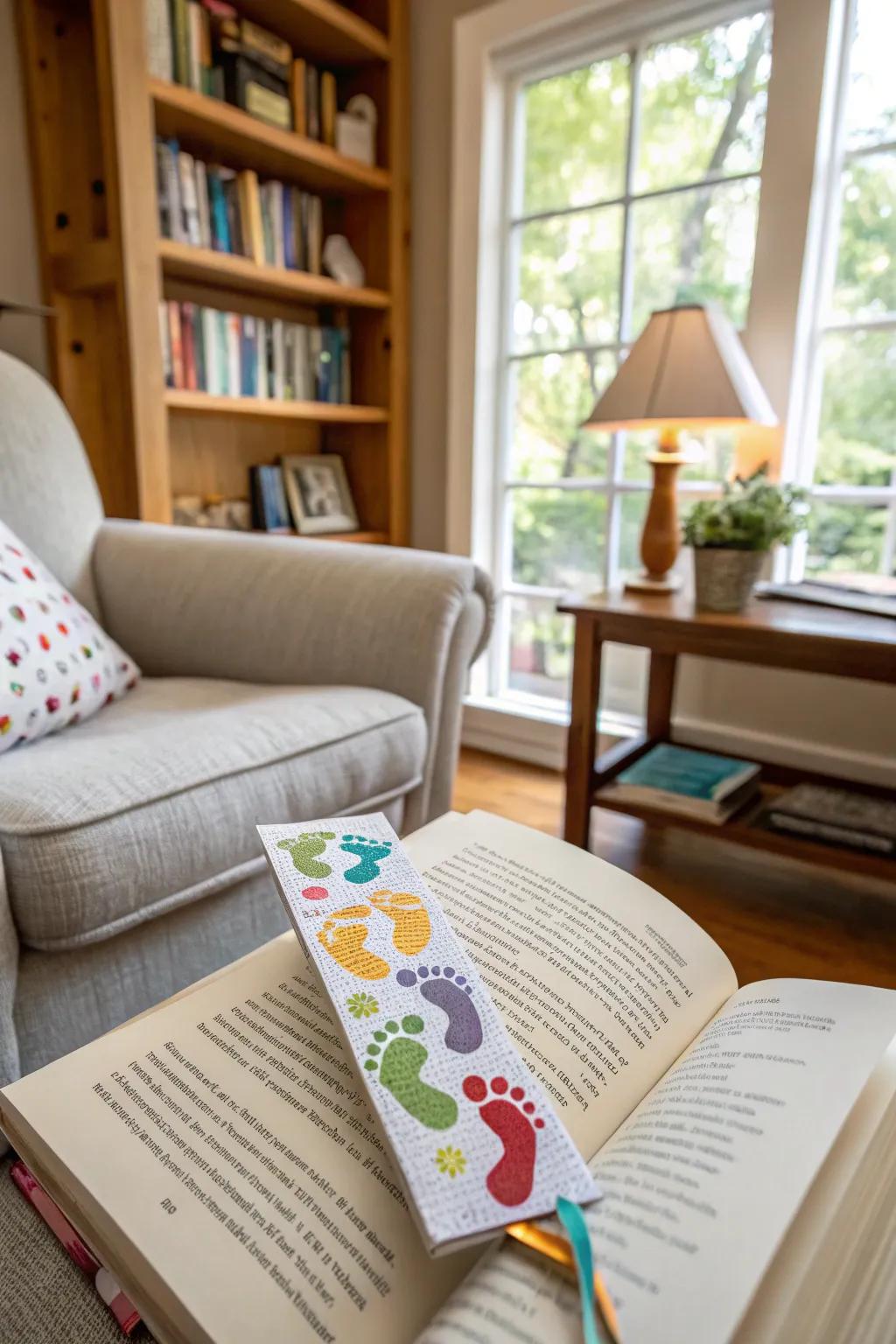 A delightful footprint bookmark for grandma's cherished reads.