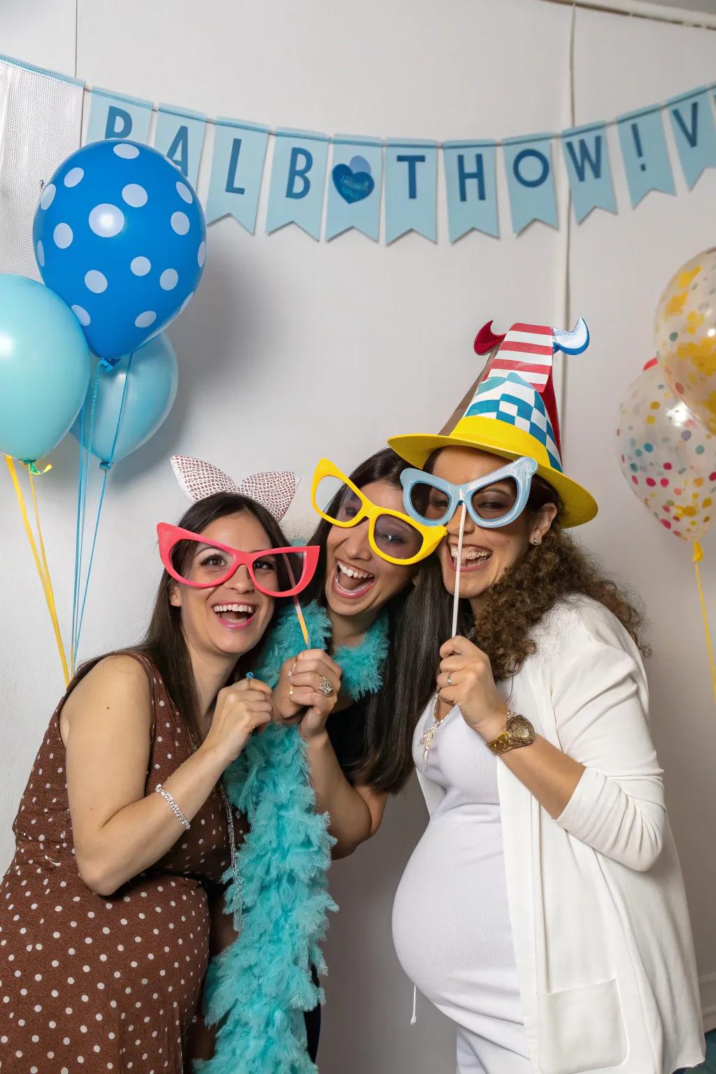 A snapshot booth with fun items offers guests a chance to capture playful moments.