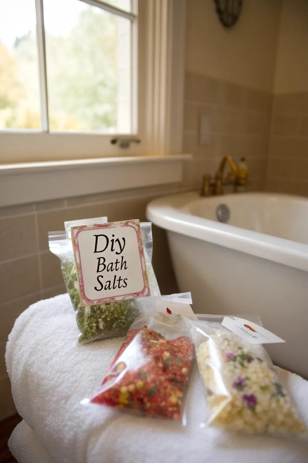 DIY bathing salt pouches provide a soothing gift choice.