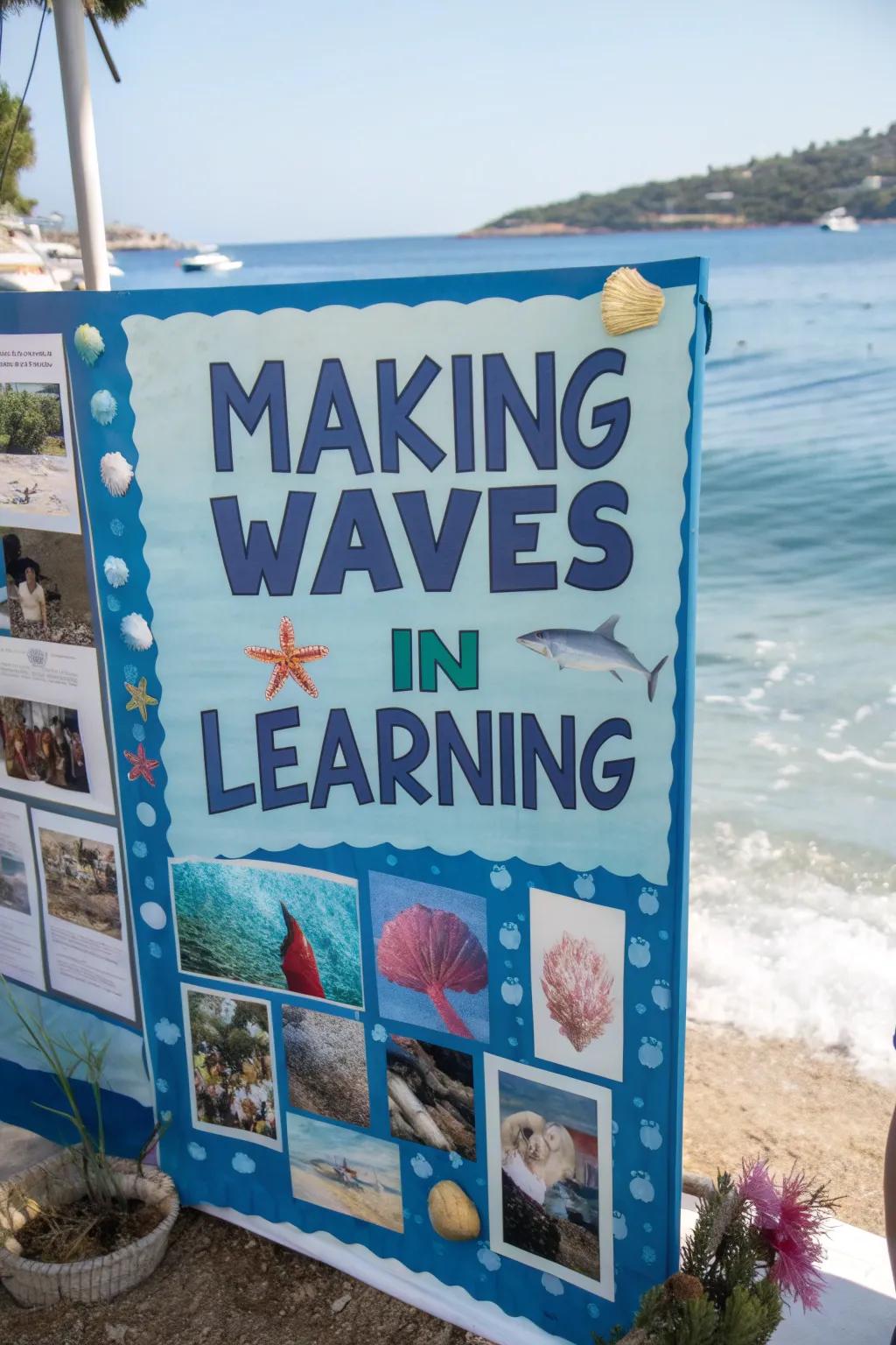 Create a serene and engaging environment with an ocean-themed bulletin board.
