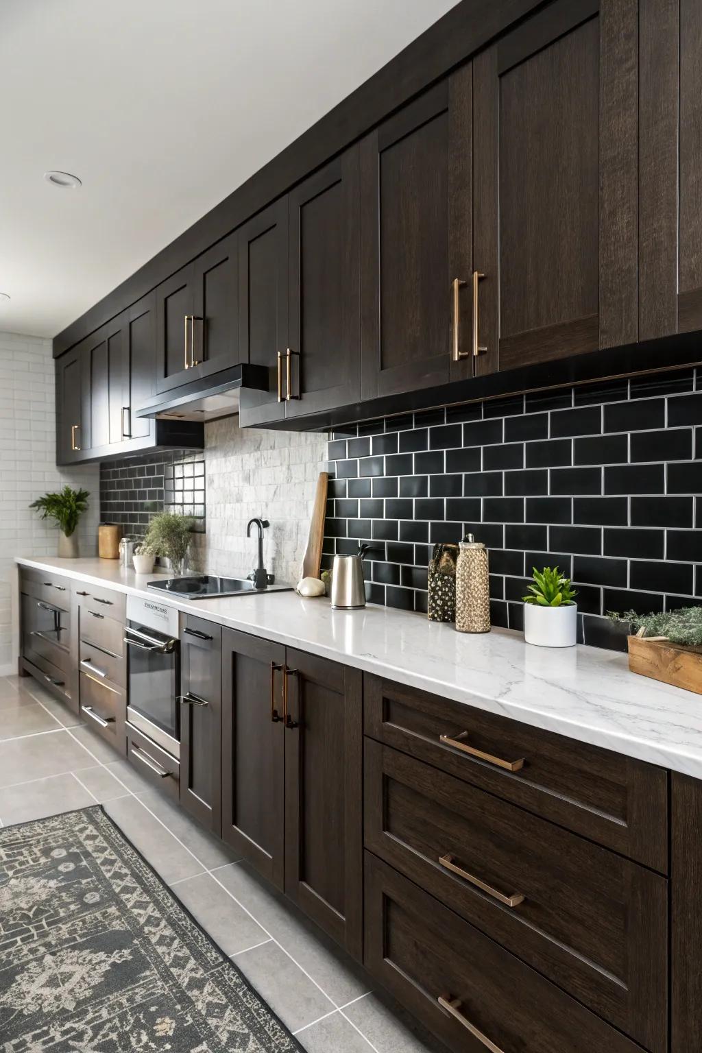 Sophisticated drama using dark long tiles.