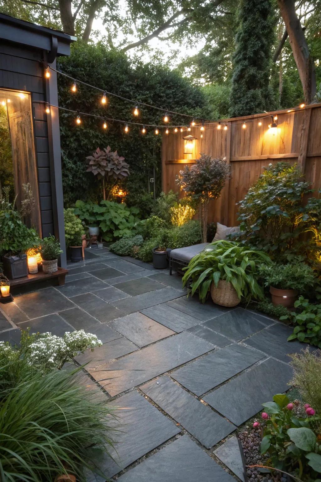 Slate tiles offer sophistication and durability.