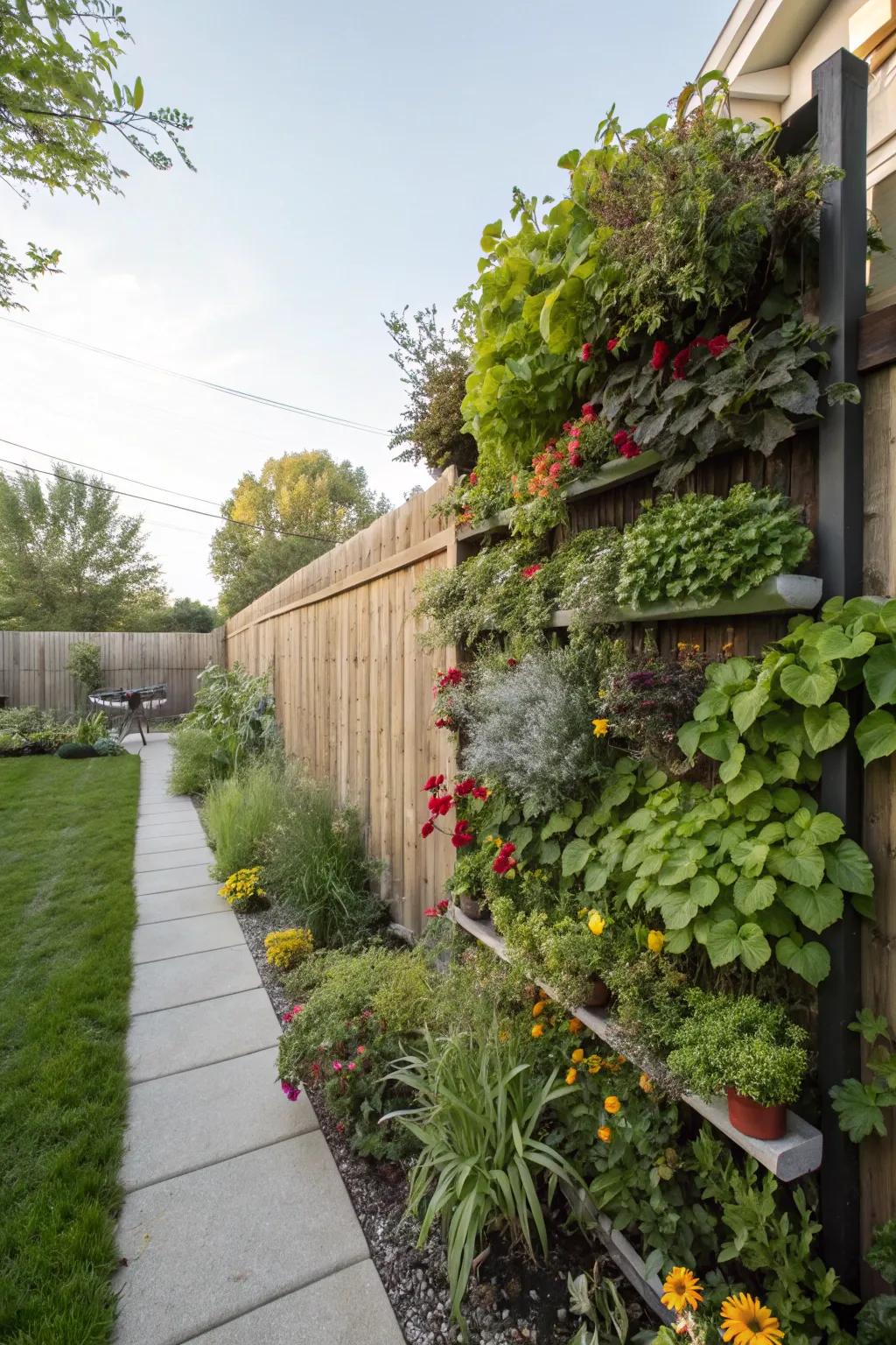 A living wall brings life and greenery to backyard walls.