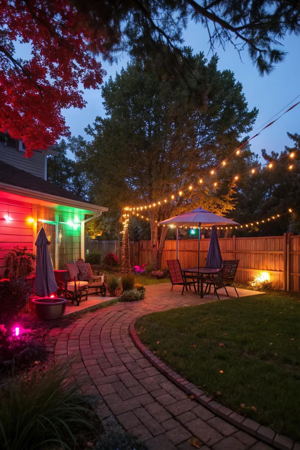 Mixed color lighting adds a festive and lively atmosphere.