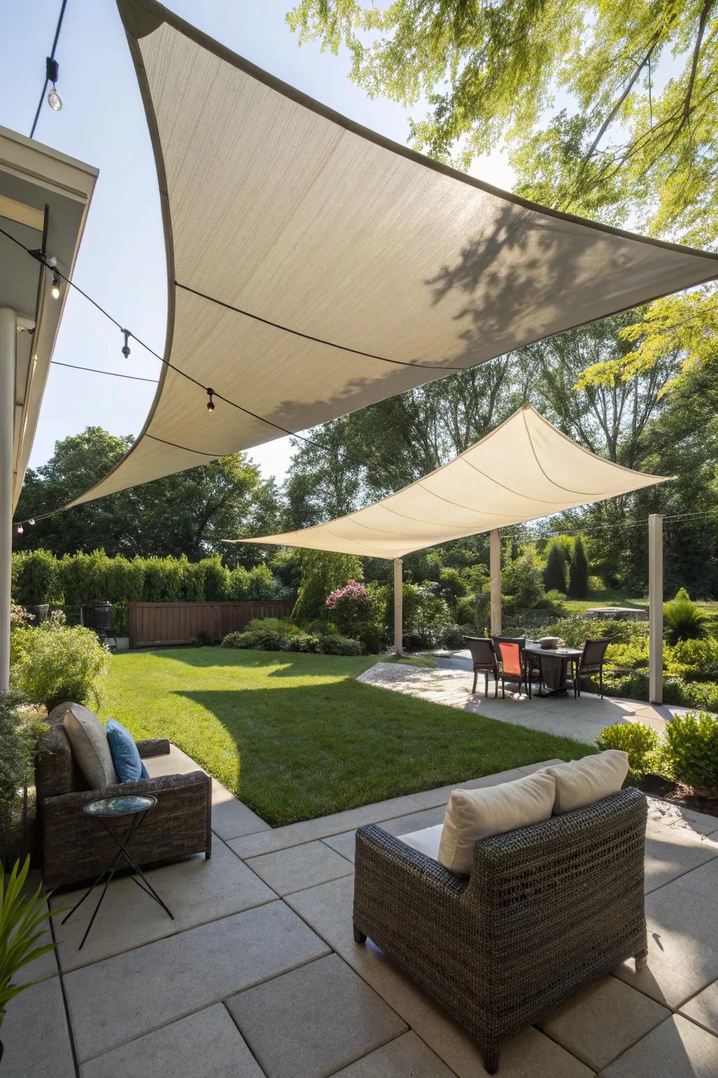 Shade sails offer protection and style on sunny days.