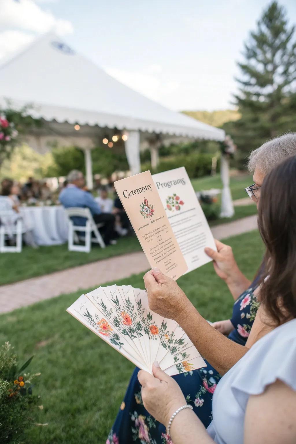Tailored ceremony programs serve as memorable keepsakes and handy fans.
