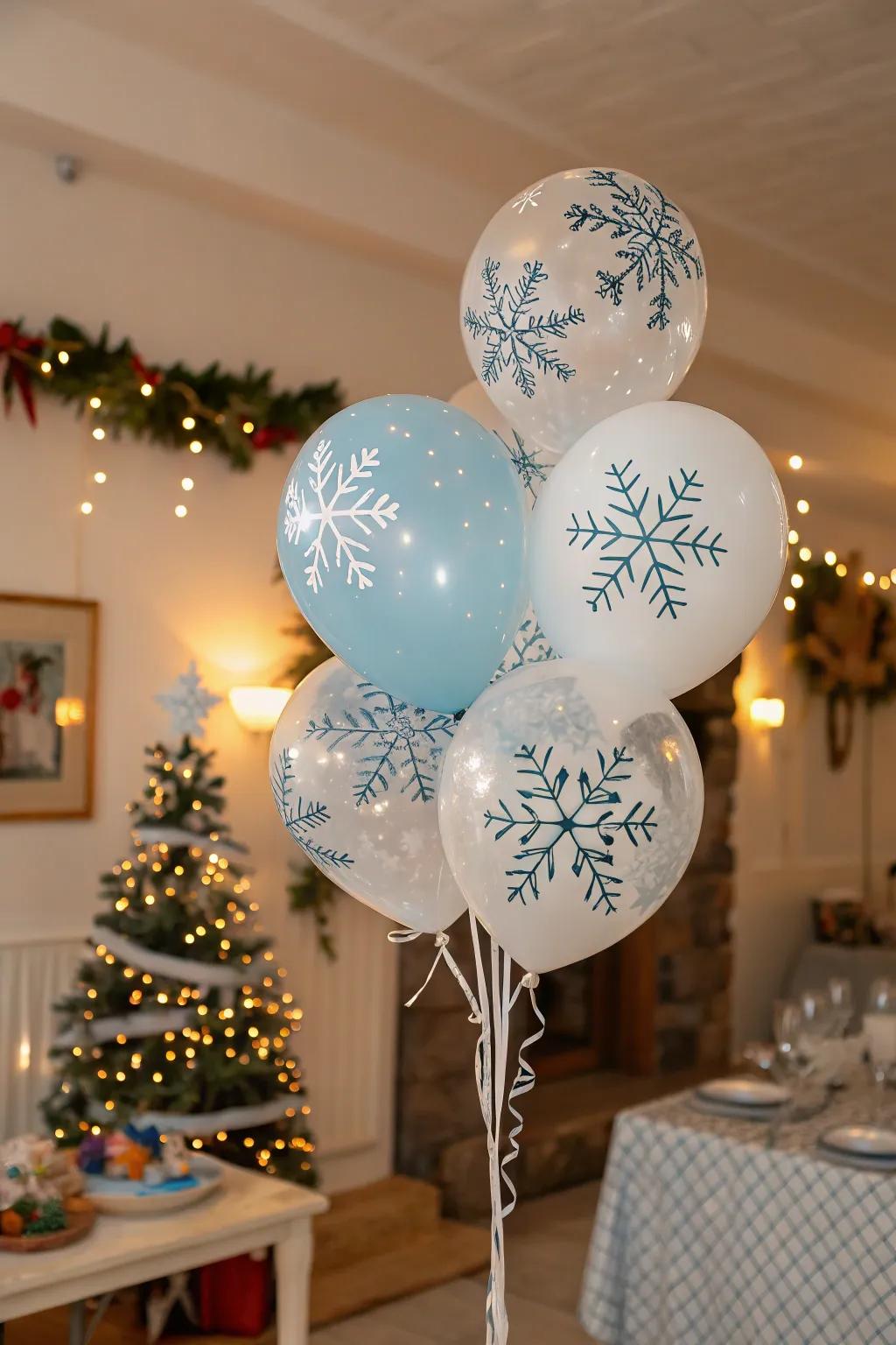 A winter-themed balloon display that captures the charm of the holiday season.