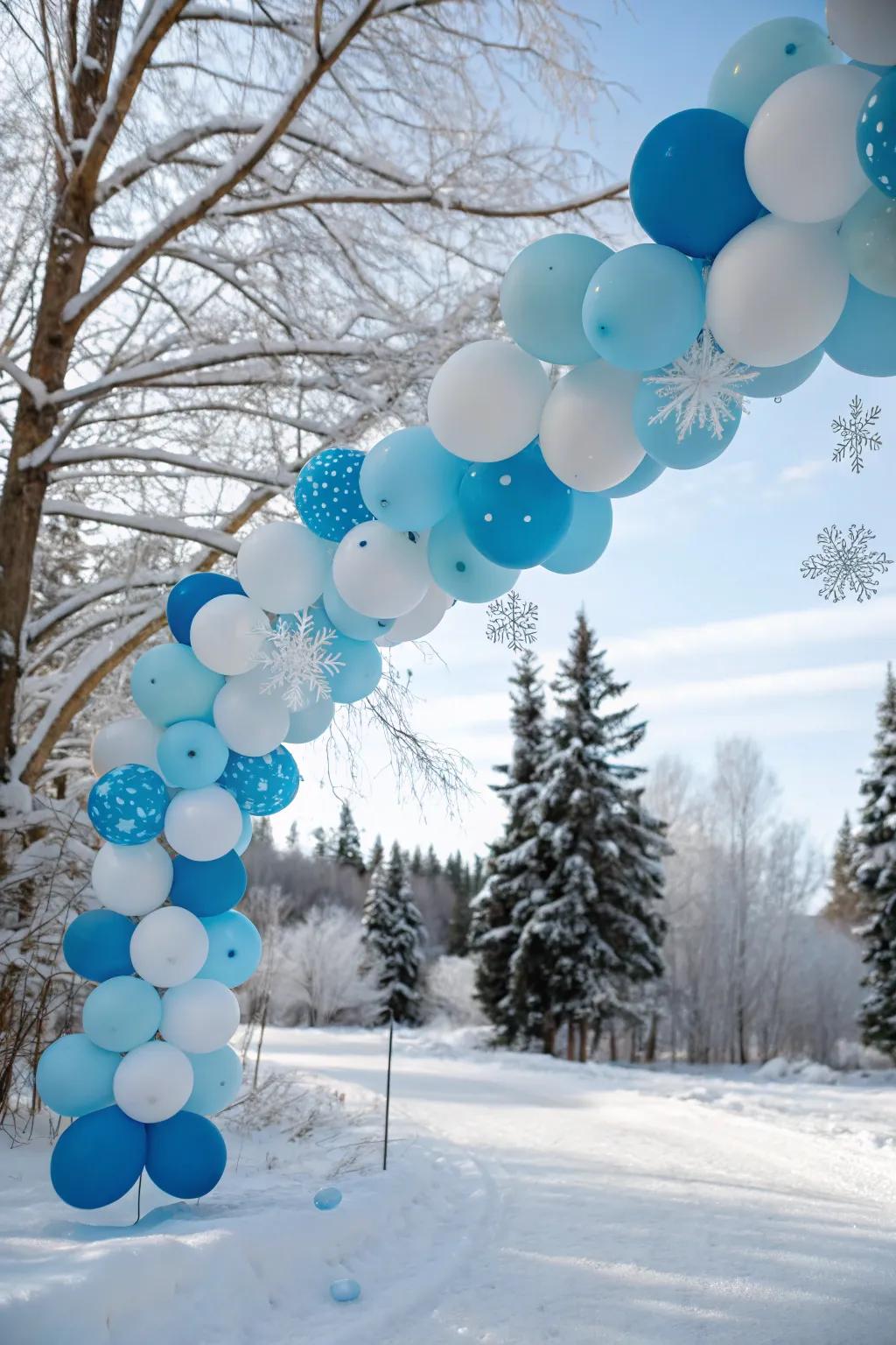 Winter magical place balloon garland for a snowy feel.