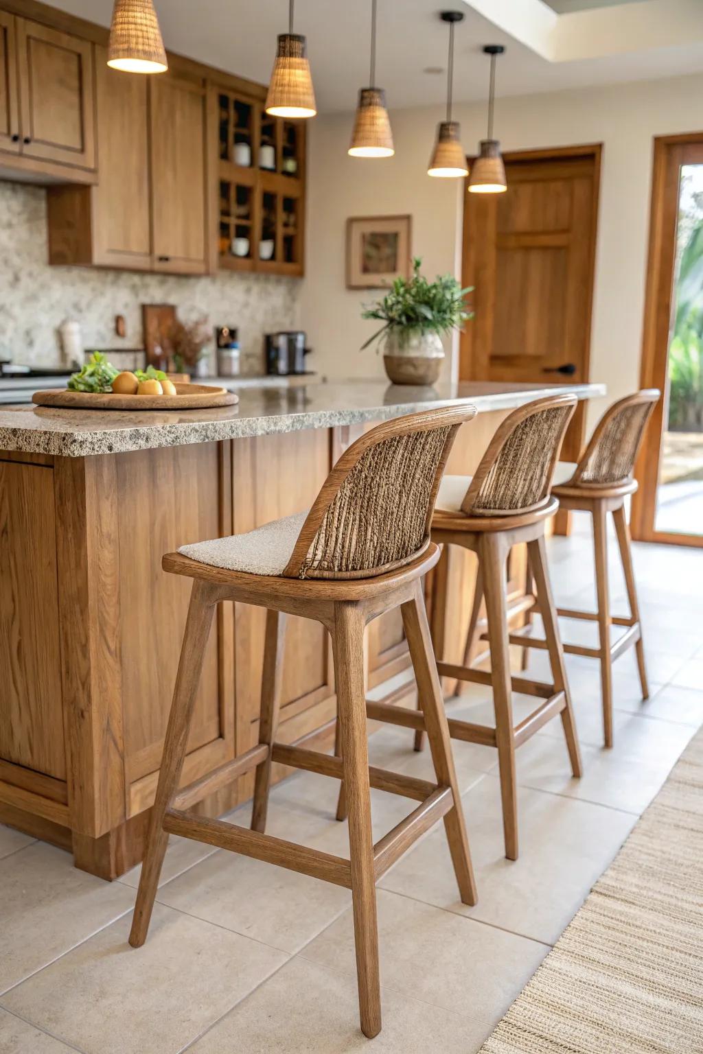 Bar stools that are eco-friendly that include backs to promote sustainability.