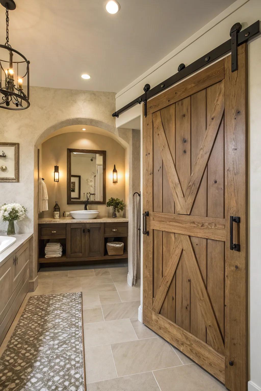 Curved lines introduce grace and softness to the barn door design.