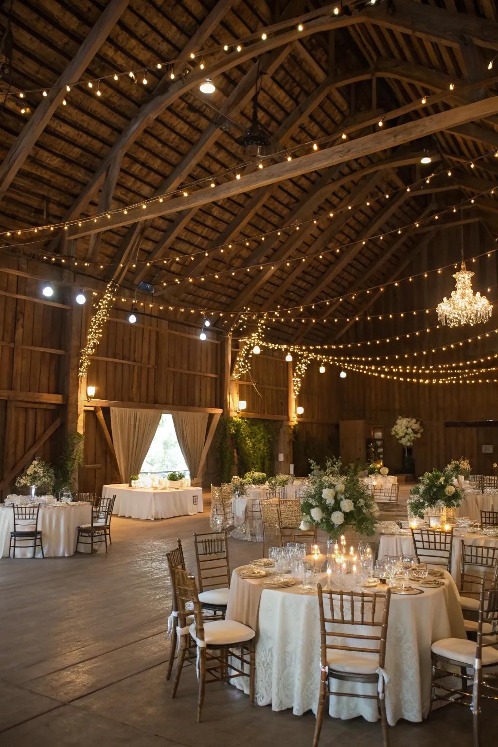 A barn gathering space provides a unique and charming location for celebrations.