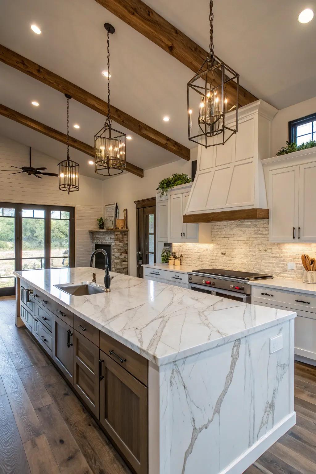 Stone countertops add luxury and sophistication.