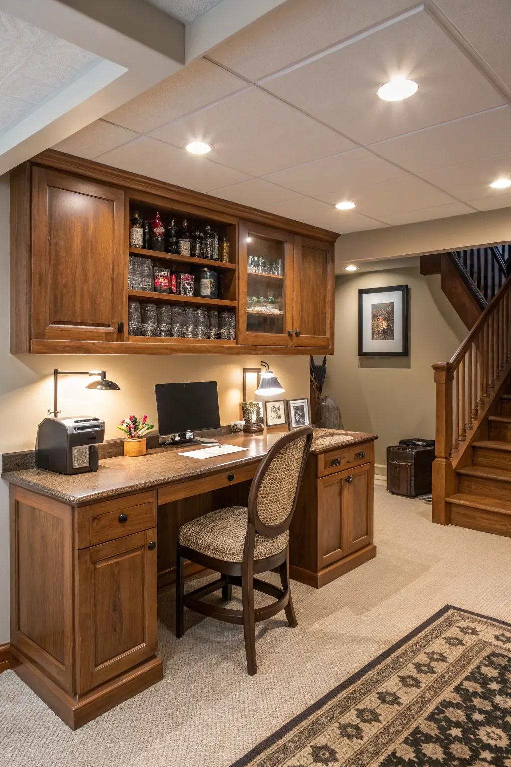 An adaptable bar zone offers versatility for work or play.