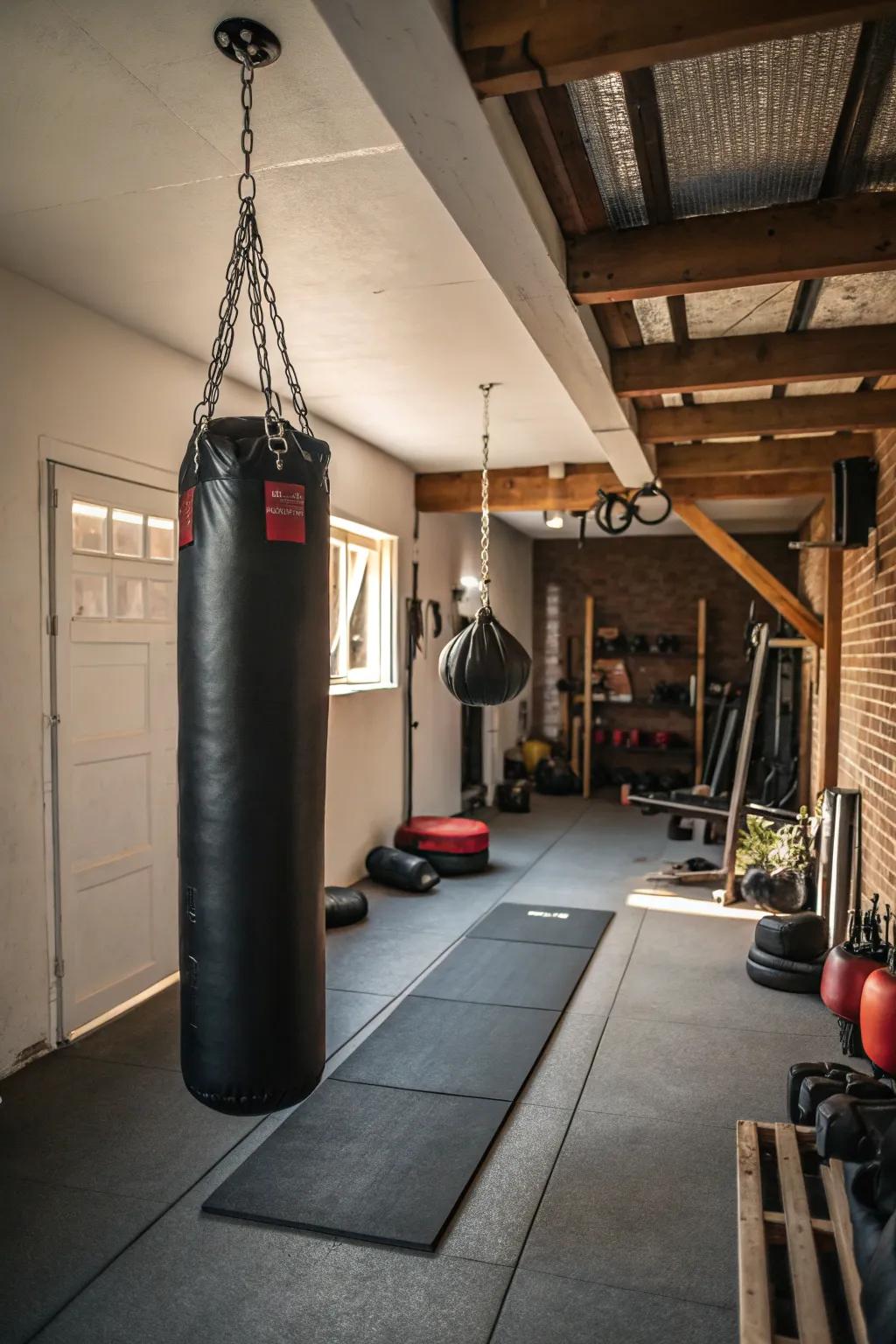 A punching bag is perfect for high-energy cardio sessions.